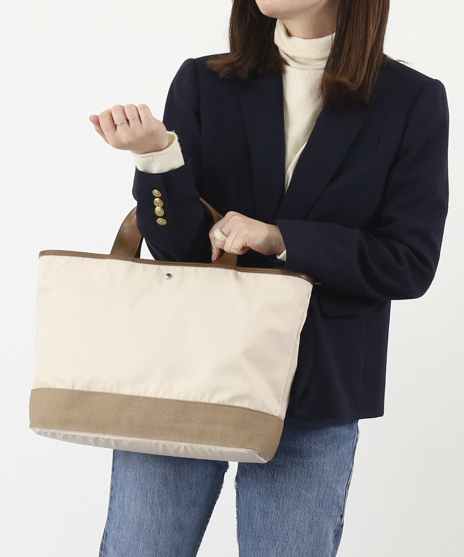 OUTLET SALE】クーコ COOCO ナイロンx太テープ牛革付属トートバッグ