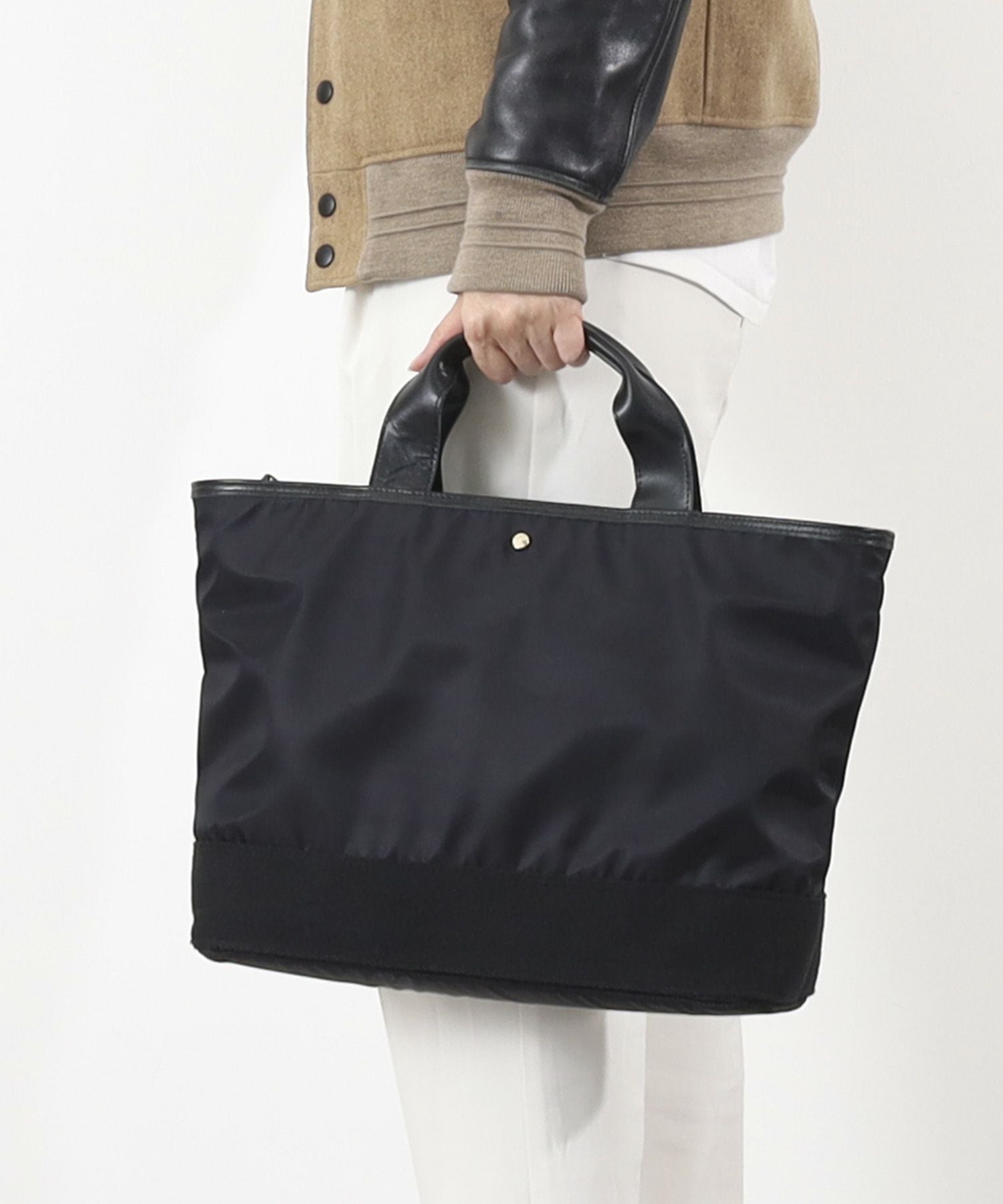 OUTLET SALE】クーコ COOCO ナイロンx太テープ牛革付属トートバッグ