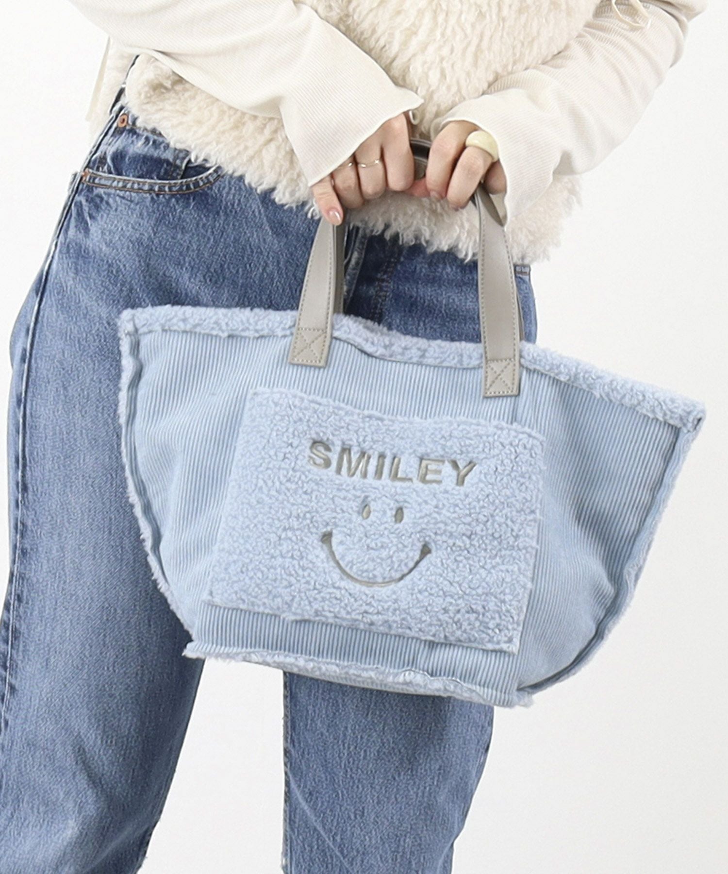 OUTLET SALE】クーコ COOCO SMILEY／コーデュロイ刺繍トート