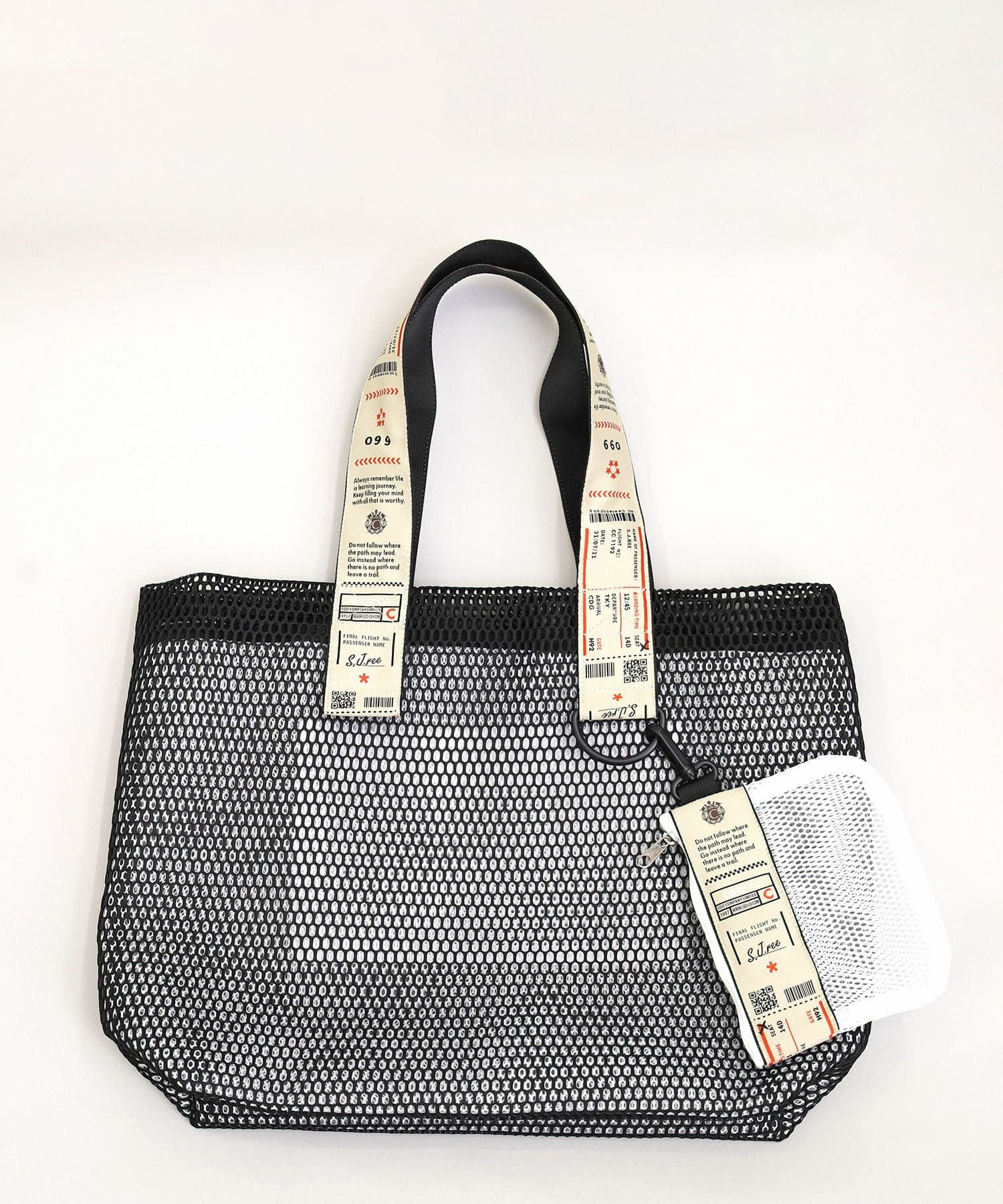 OUTLET SALE】クーコ COOCO ポーチ付オリジナル柄テープメッシュトート