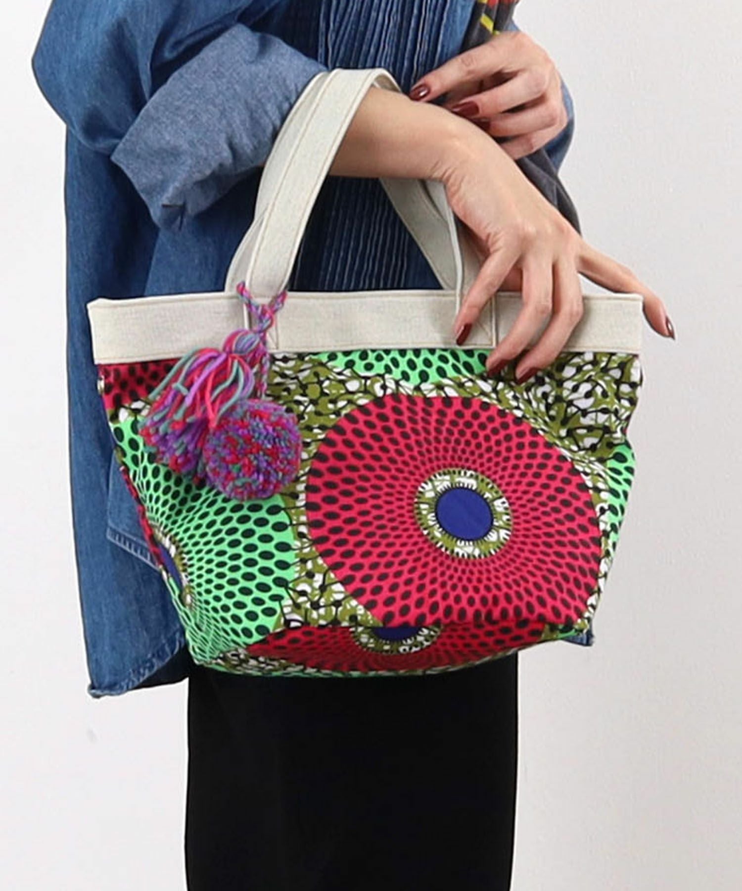 OUTLET SALE】クーコ COOCO アフリカン柄xデニムトートバッグ | COO