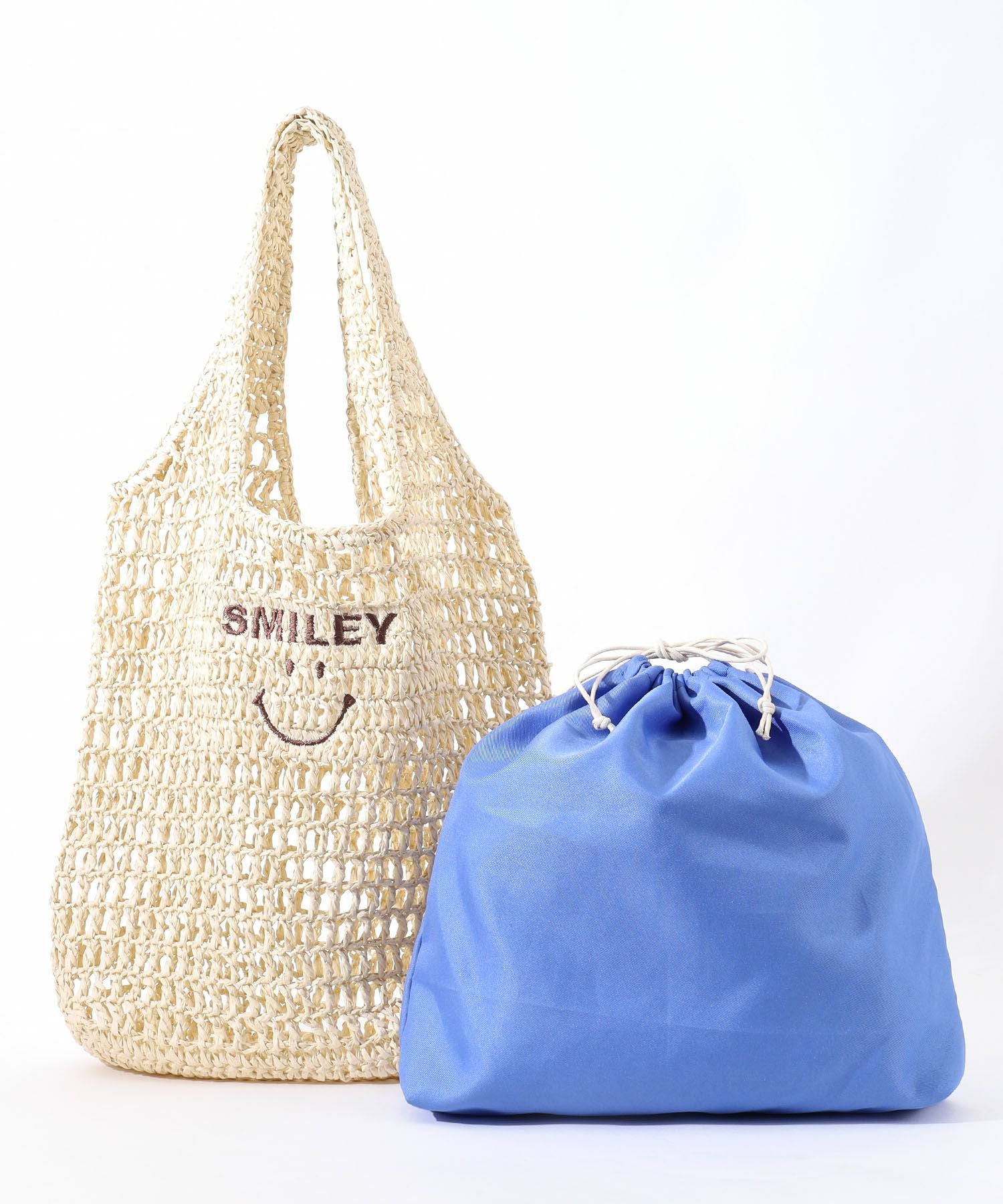 【Coco様ご成約済み】おまとめ２品 OUTLET SALE】クーコ COOCO SMILEY 透かし編み刺繍入カゴバッグ