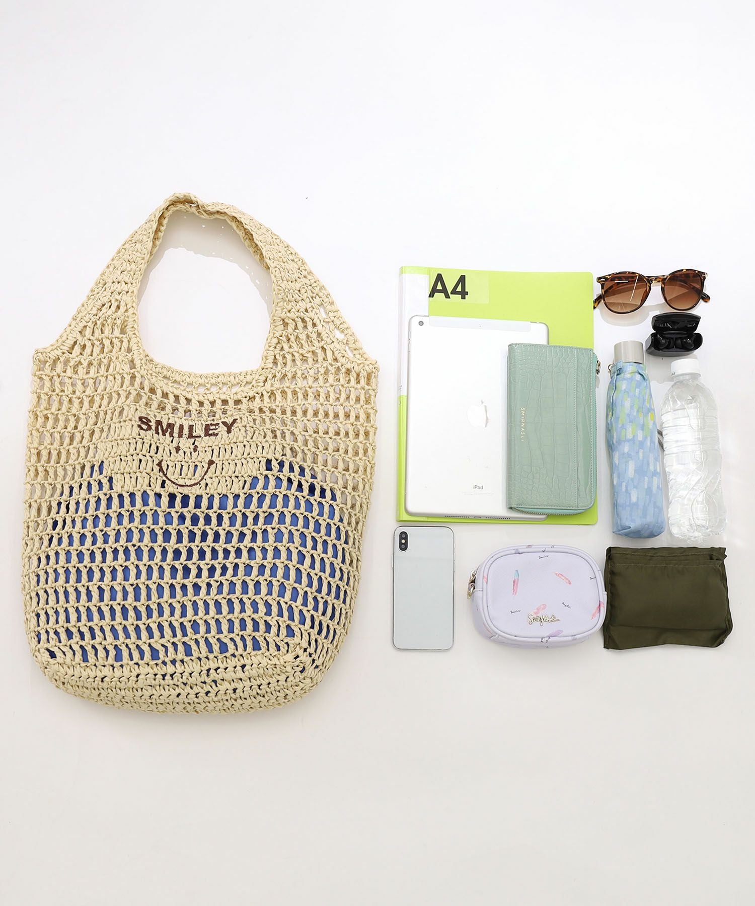 【Coco様ご成約済み】おまとめ２品 OUTLET SALE】クーコ COOCO SMILEY 透かし編み刺繍入カゴバッグ