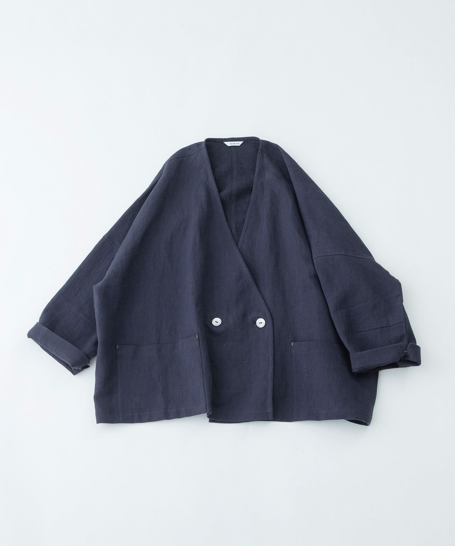 ✨美品✨ nop de nod ミドル丈リバーシブルコート ネイビー Mサイズ IEDIT（イディット） ノーカラーコート コート きれいめ上品なほどぬく