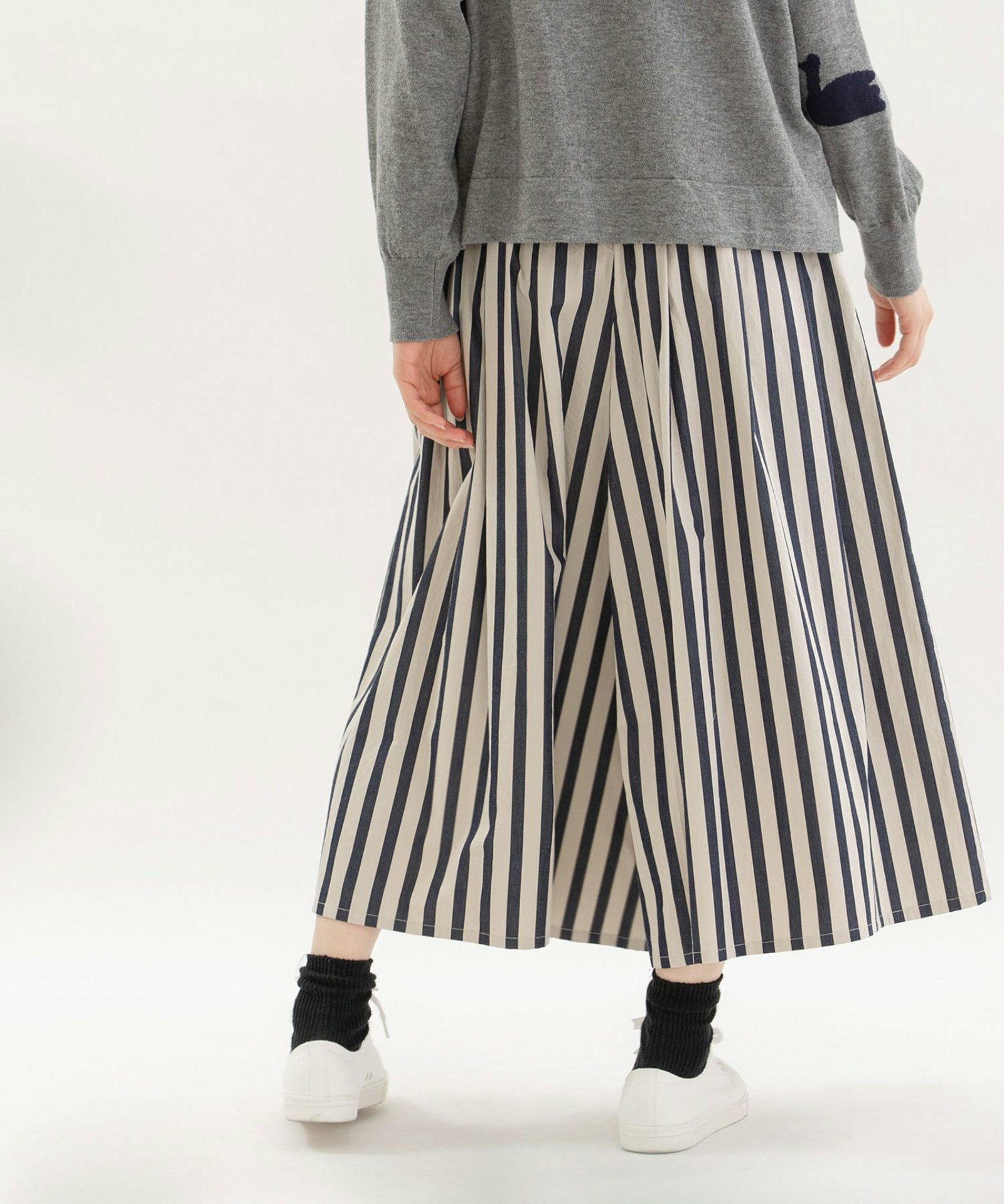 WINTER SALE】コットンサテンストライプタックキュロットスカート