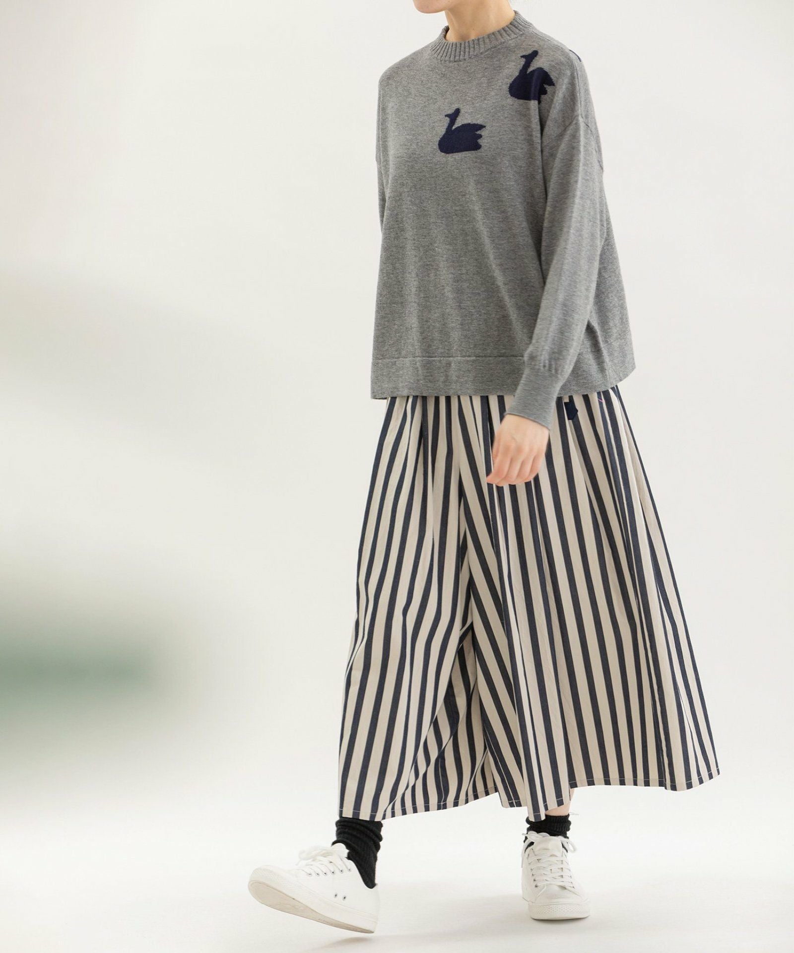 WINTER SALE】コットンサテンストライプタックキュロットスカート