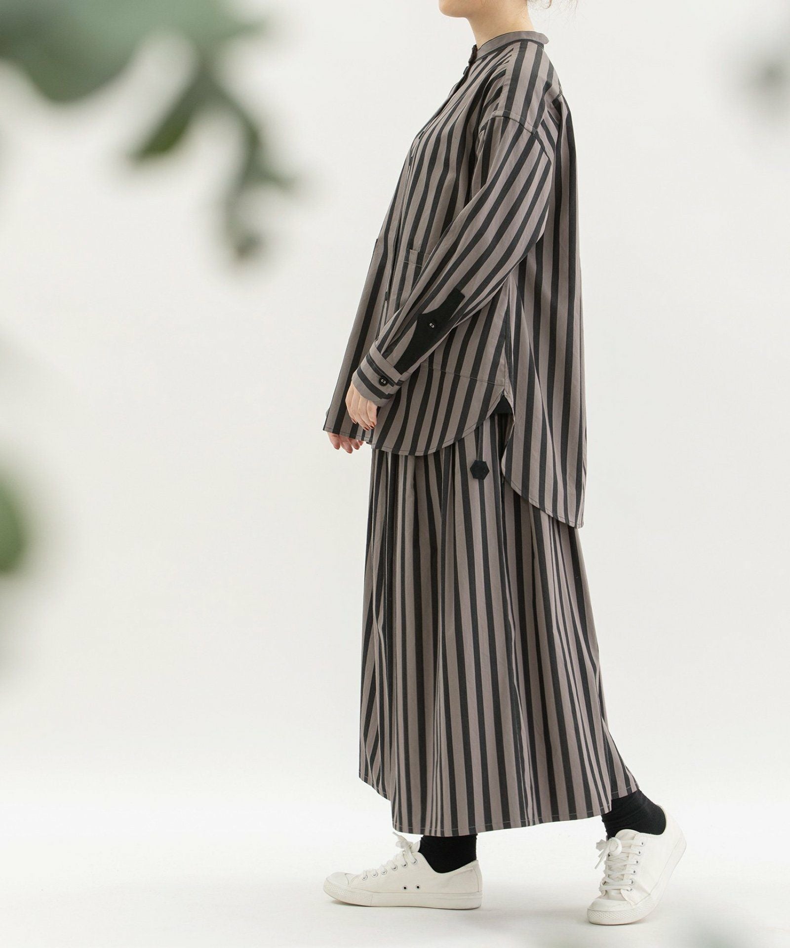 WINTER SALE】コットンサテンストライプタックキュロットスカート