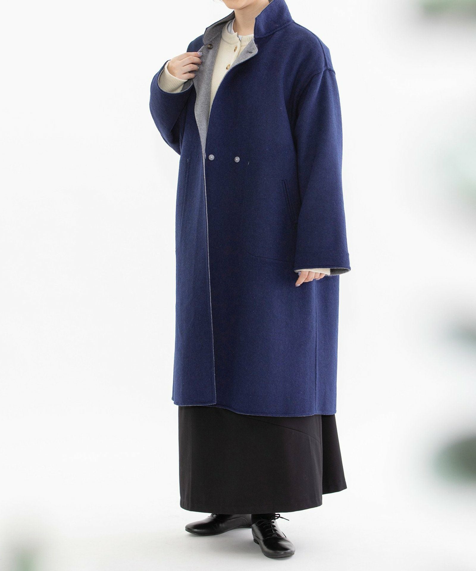 WINTER SALE】ダブルフェイスリバーシブルスタンドカラーコート | COO