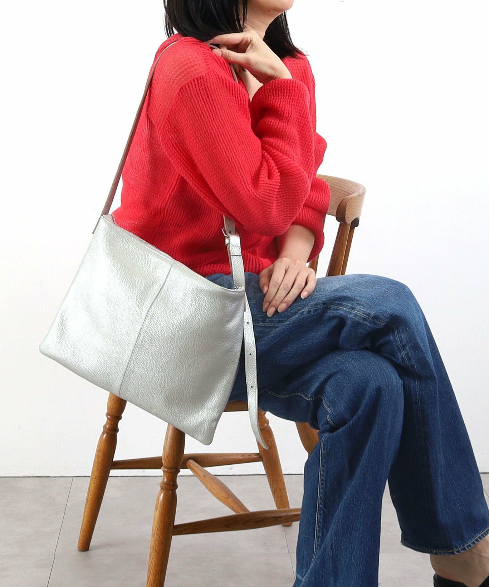 ☆SUMMER SALE☆シュリンクレザーシンプルフラットショルダーバッグ
