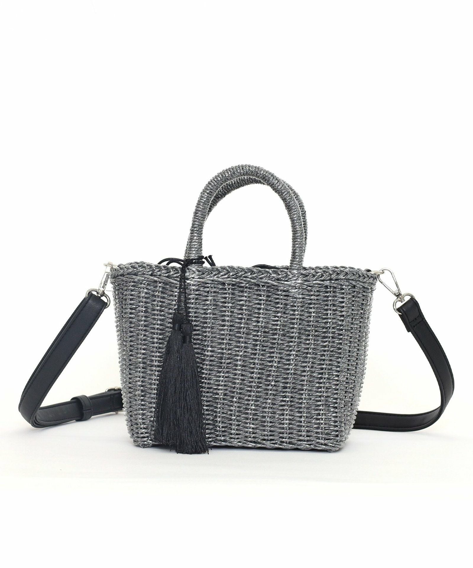 OUTLET SALE】 タッセル付メタリックフィルムミニ2WAYカゴバッグ