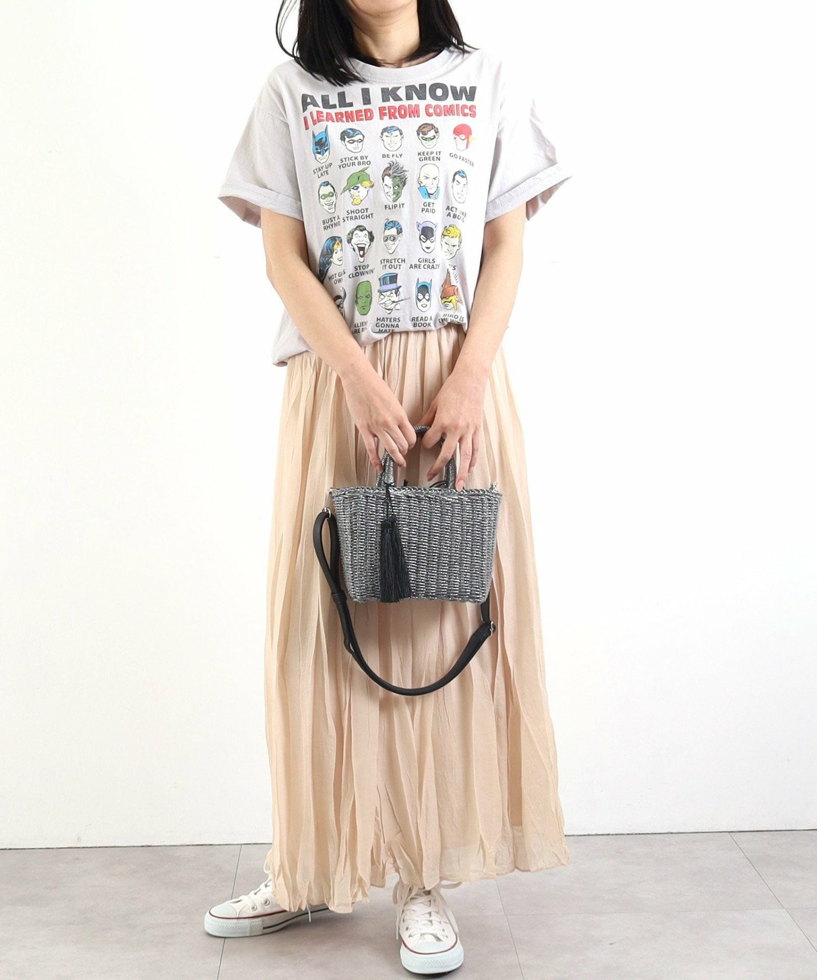 OUTLET SALE】 タッセル付メタリックフィルムミニ2WAYカゴバッグ