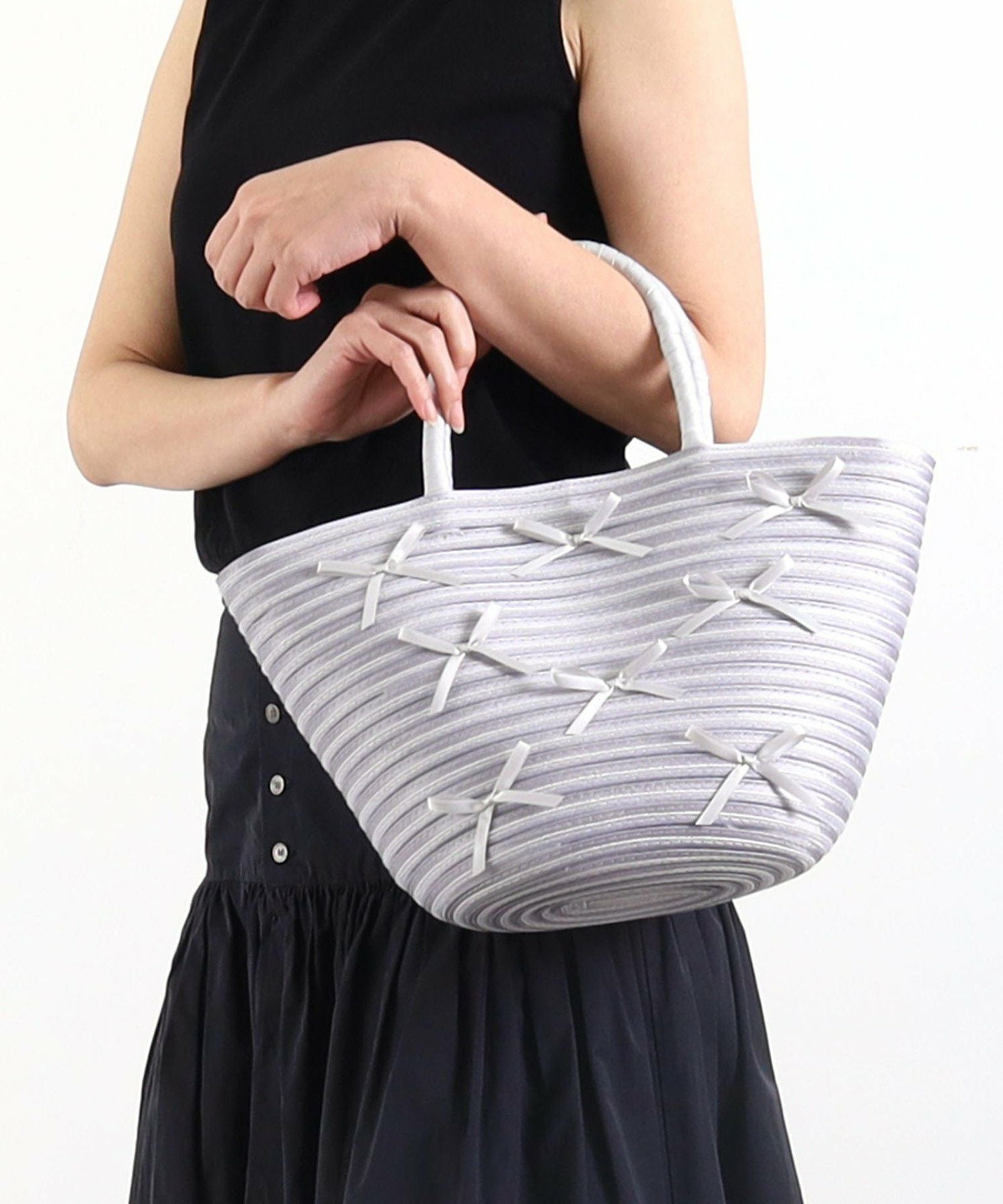 ☆SUMMER SALE☆【OUTLET SALE】 リボンxサテンブレードカゴバッグ