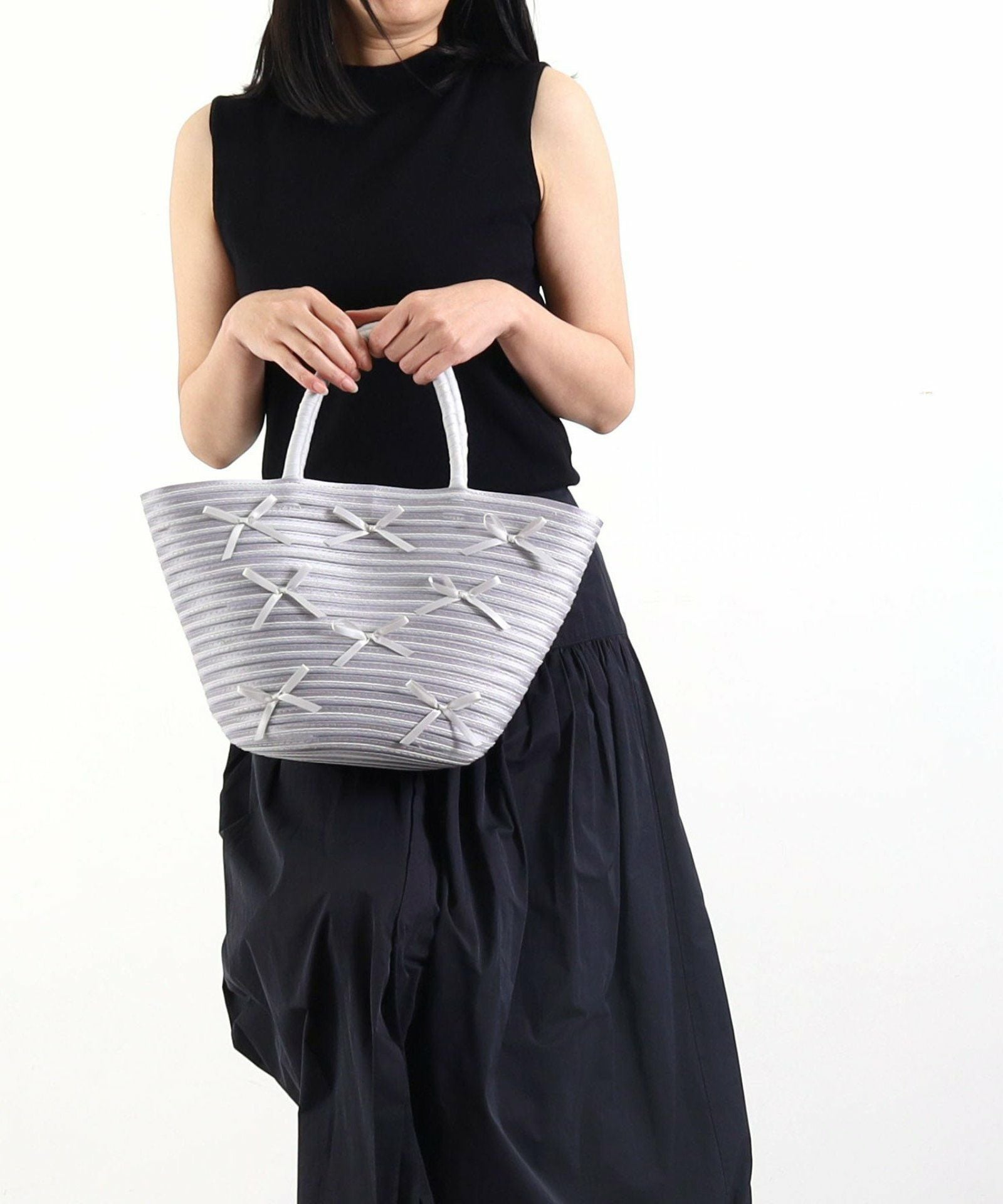 ☆SUMMER SALE☆【OUTLET SALE】 リボンxサテンブレードカゴバッグ