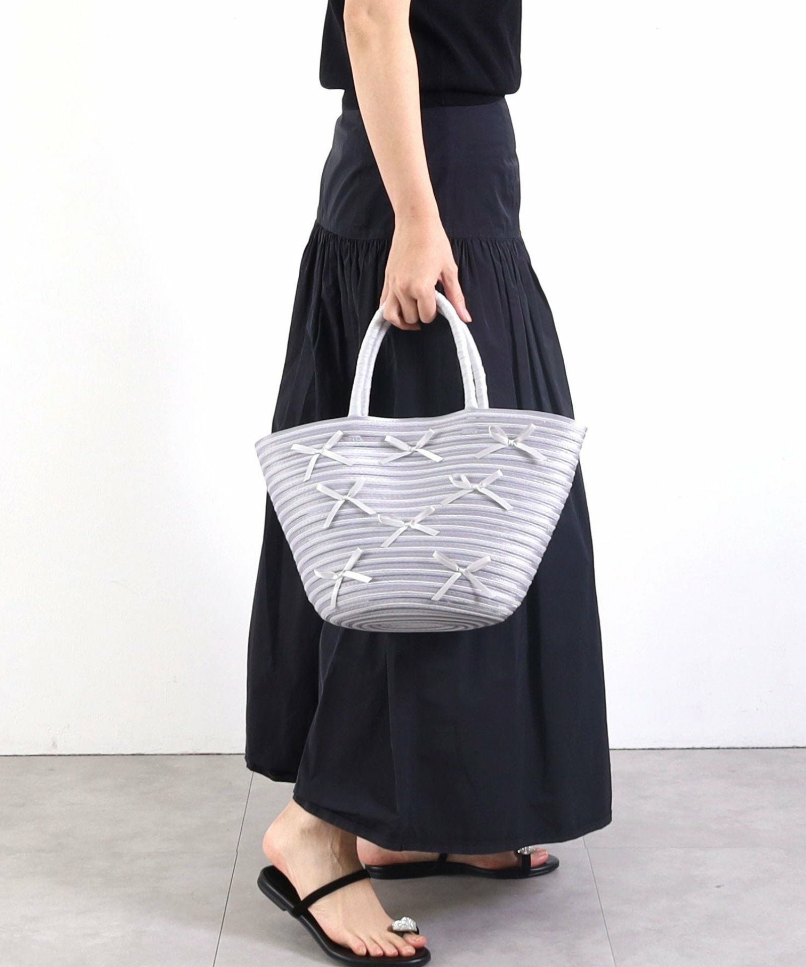☆SUMMER SALE☆【OUTLET SALE】 リボンxサテンブレードカゴバッグ