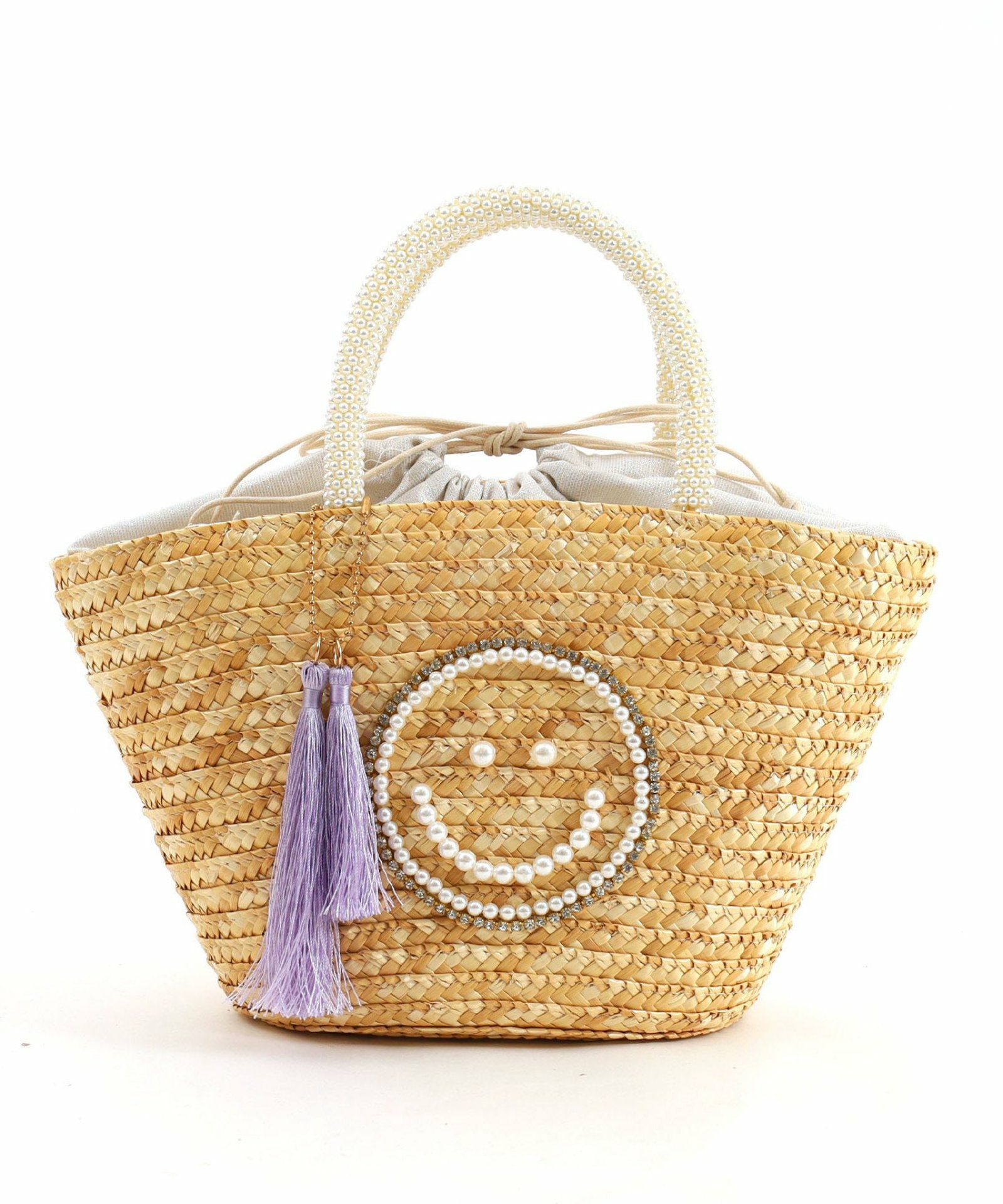 OUTLET SALE】 SMILEY パール刺繍ビーズハンドルカゴバッグ