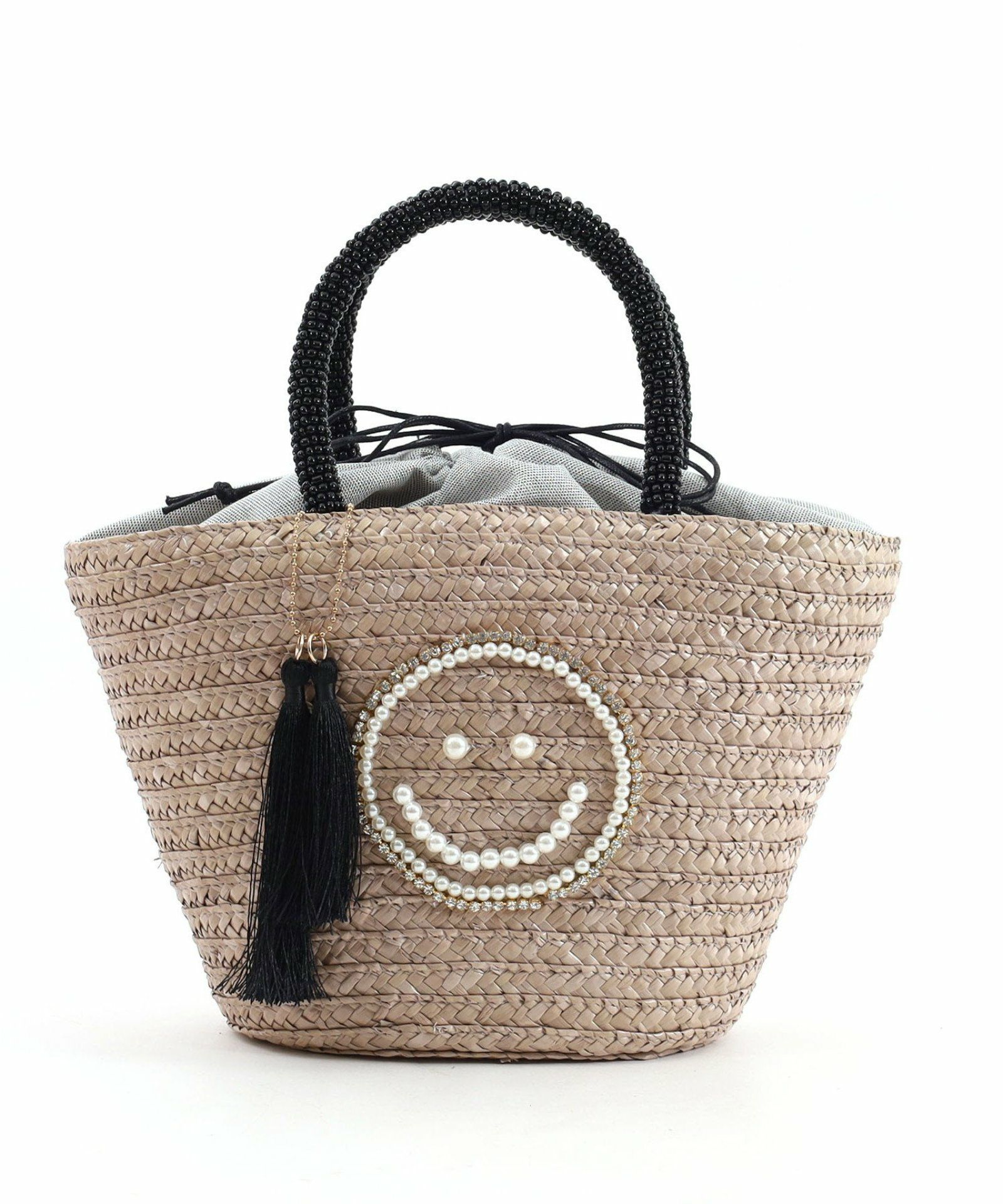 ❤新品・未使用❤【COOCO】SMILEY パール刺繍ビーズハンドル かごバッグ COOCO - ❤新品・未使用❤【COOCO】SMILEY パール刺繍ビーズハンドル