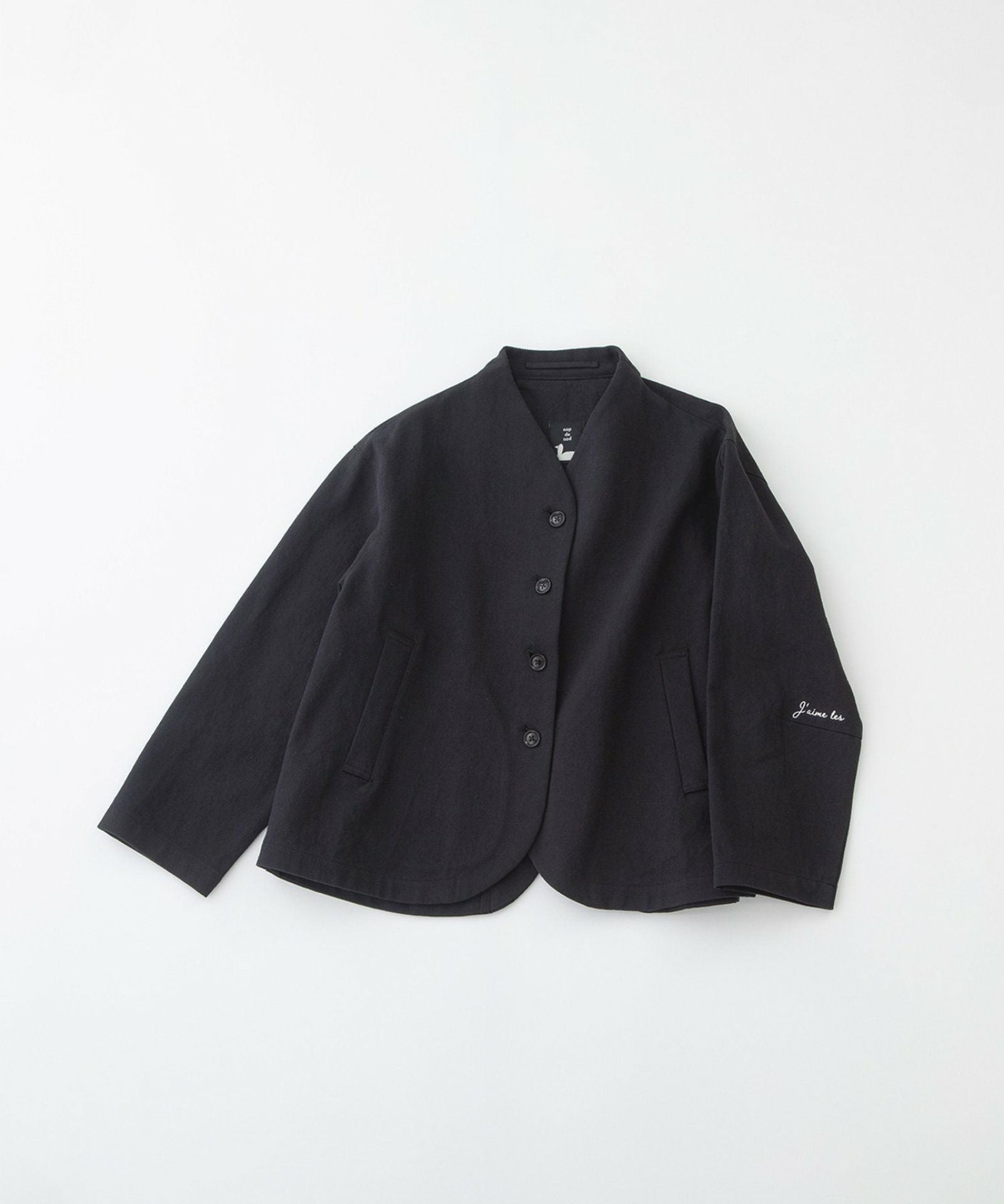 SPECIAL PRICE】コットンリネンエルボーロゴ刺繍ノーカラージャケット