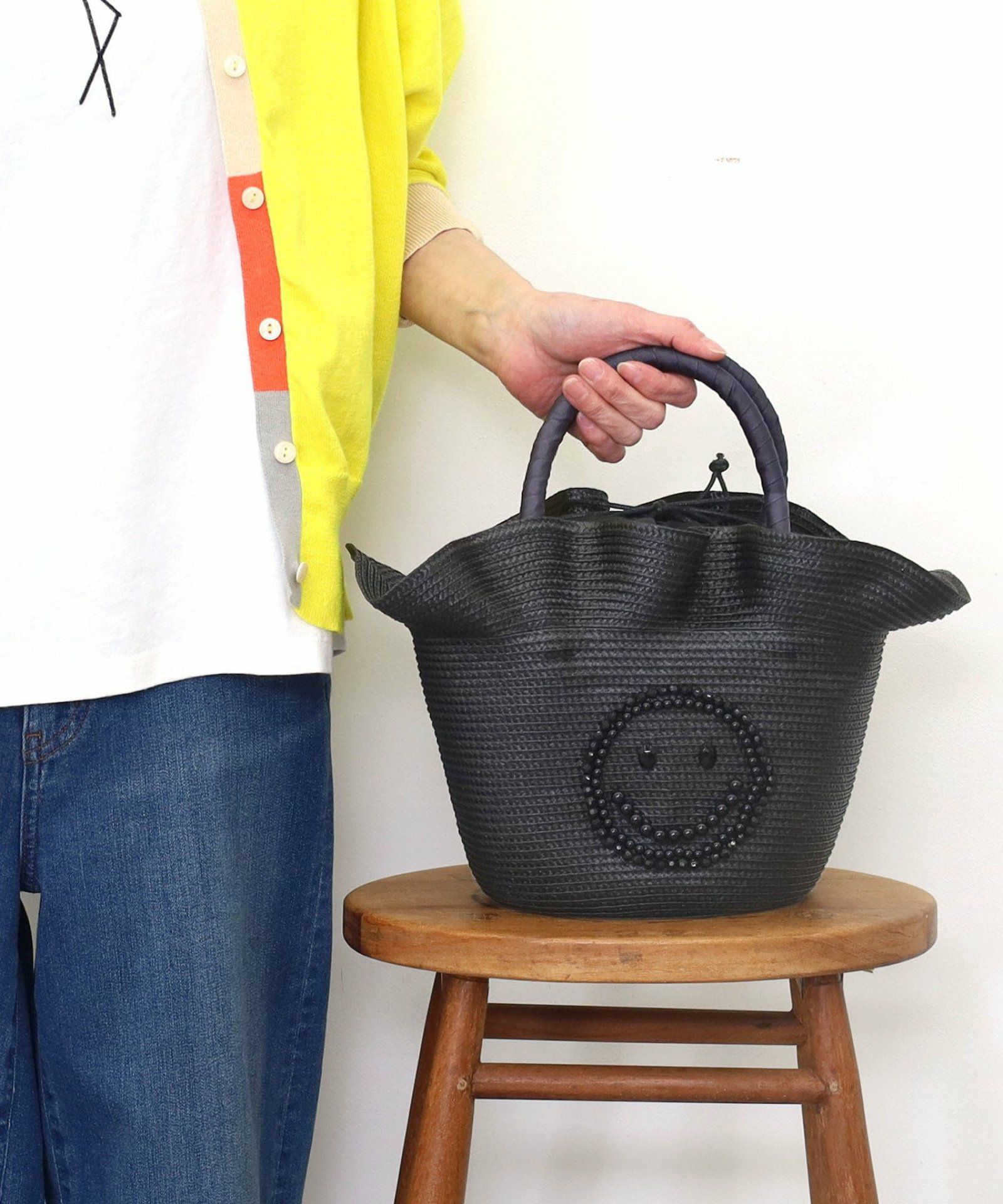 OUTLET SALE】 SMILEY ビーズ刺繍フリルブレードカゴバッグ