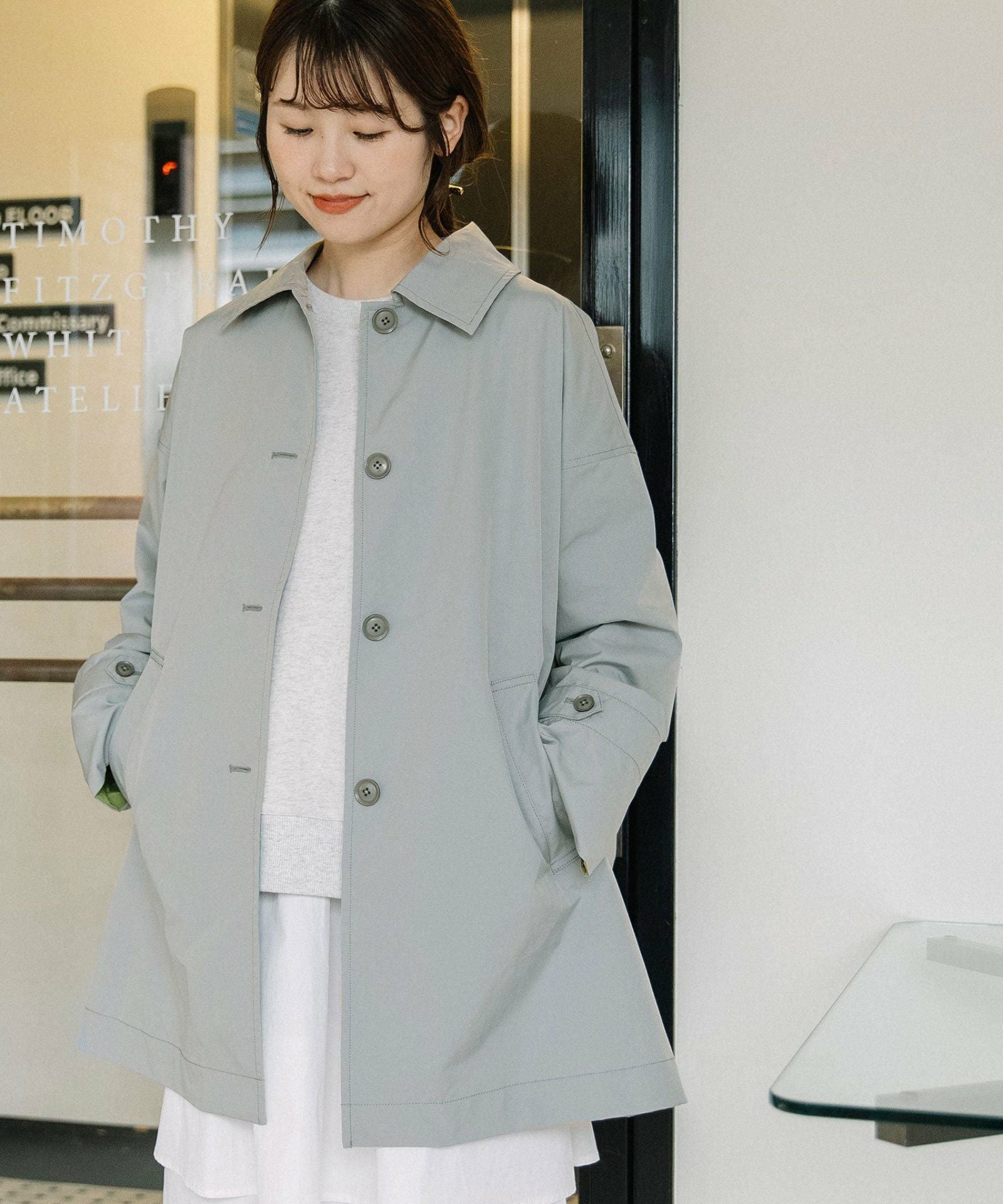 中古　ナチュラルクチュール　スタンドカラーミドル丈コート　ako グレー ako〉スタンドカラーミドル丈コート | natural couture(ナチュラル