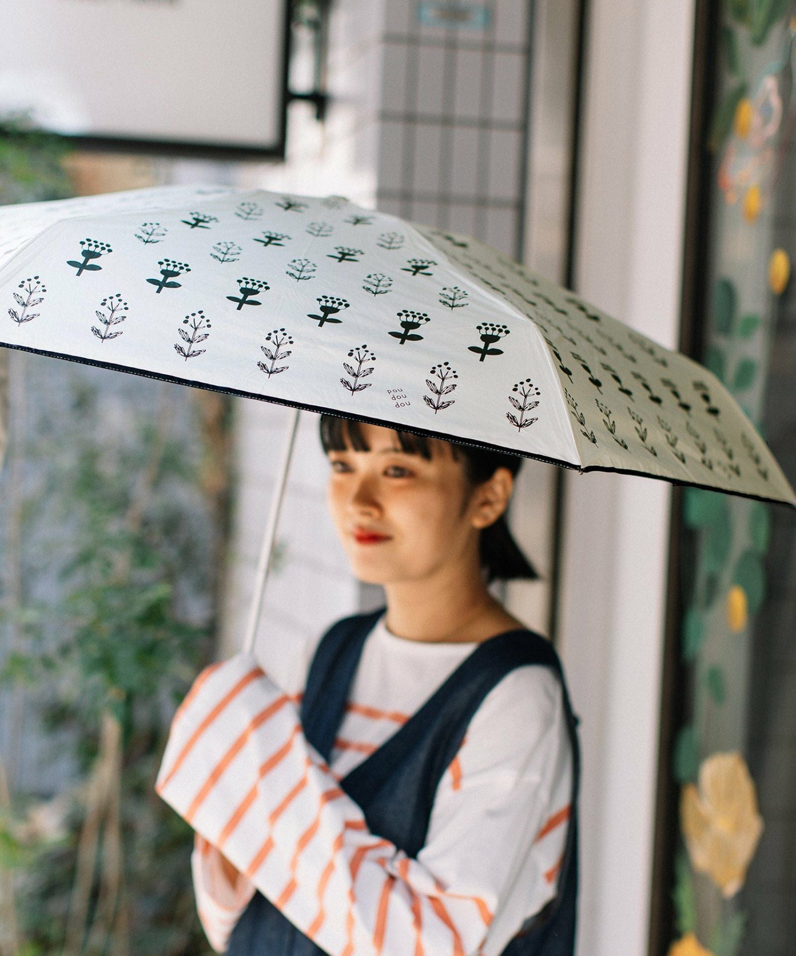 POUDOUDOU アンブレラ ボタニカル・バード 晴雨兼用 折りたたみ傘