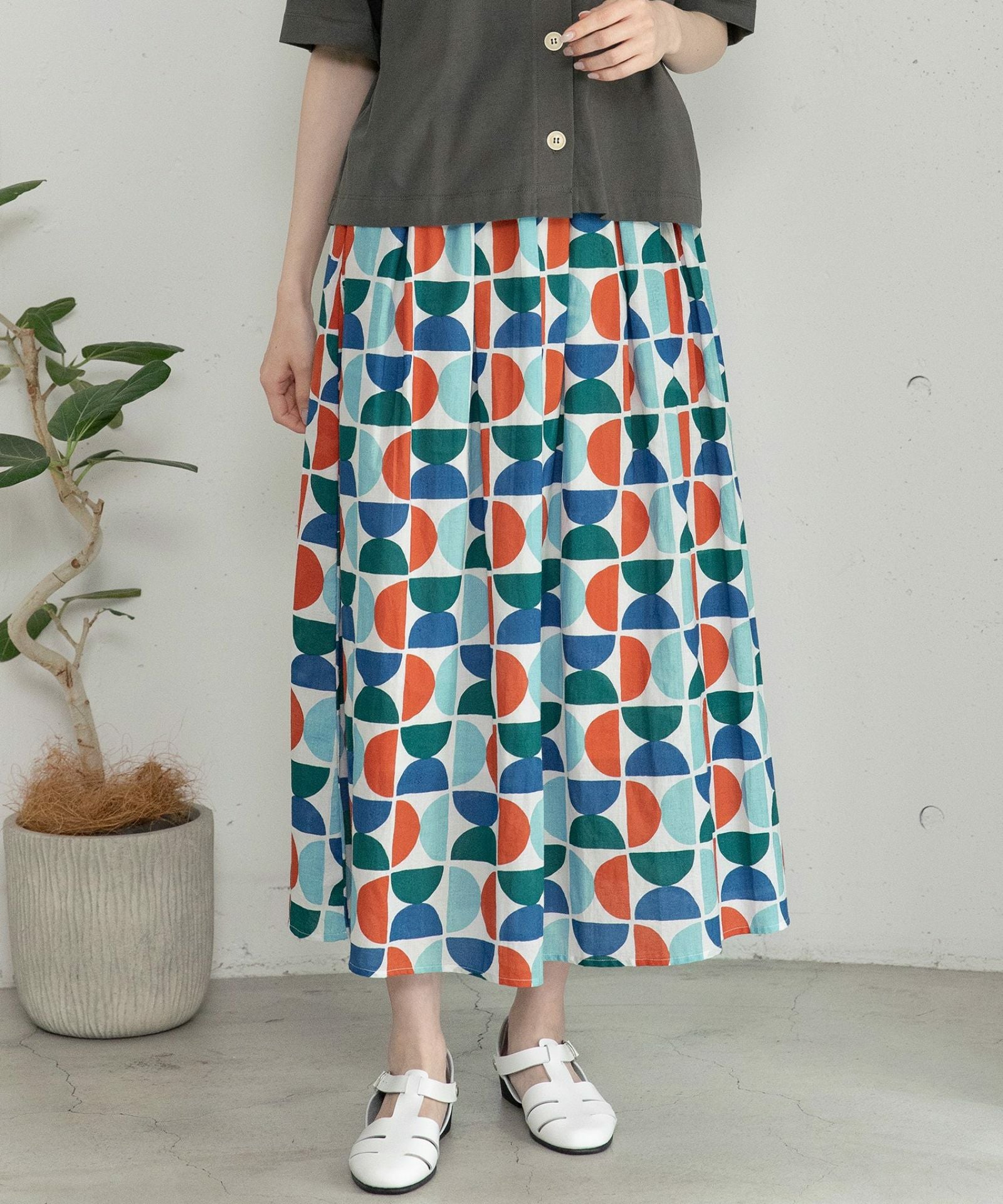 SUMMER SALE】＜made in INDIA＞Art motif print タックギャザー