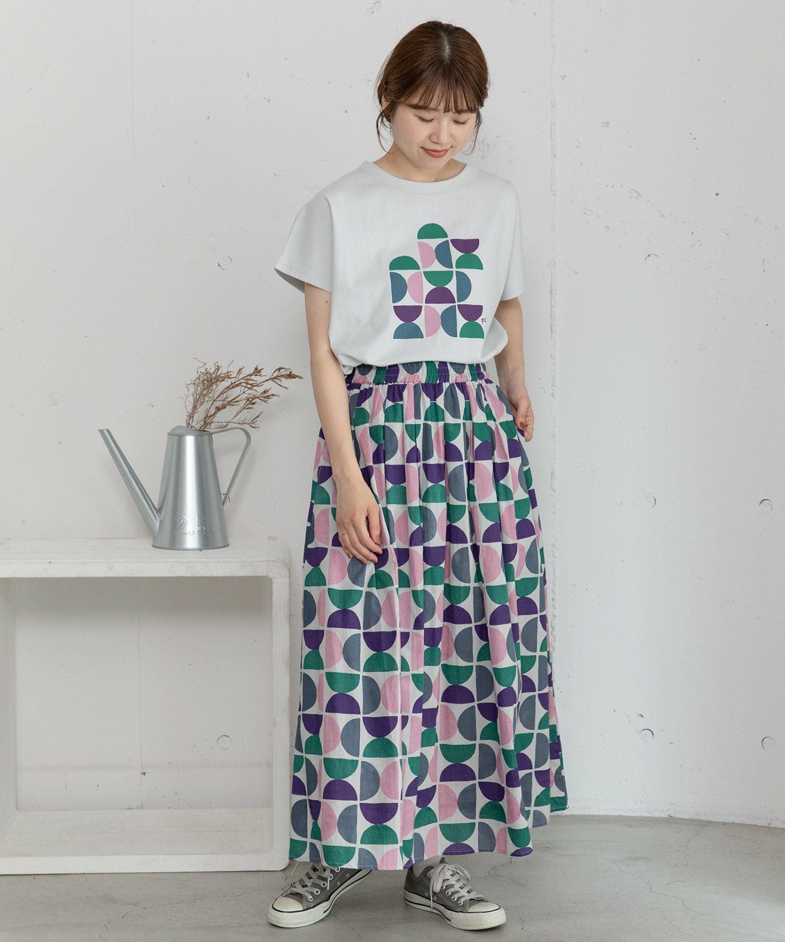 SUMMER SALE】＜made in INDIA＞Art motif print タックギャザー