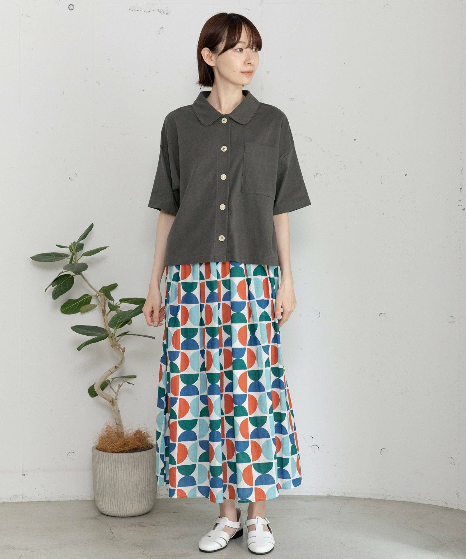 SUMMER SALE】＜made in INDIA＞Art motif print タックギャザー