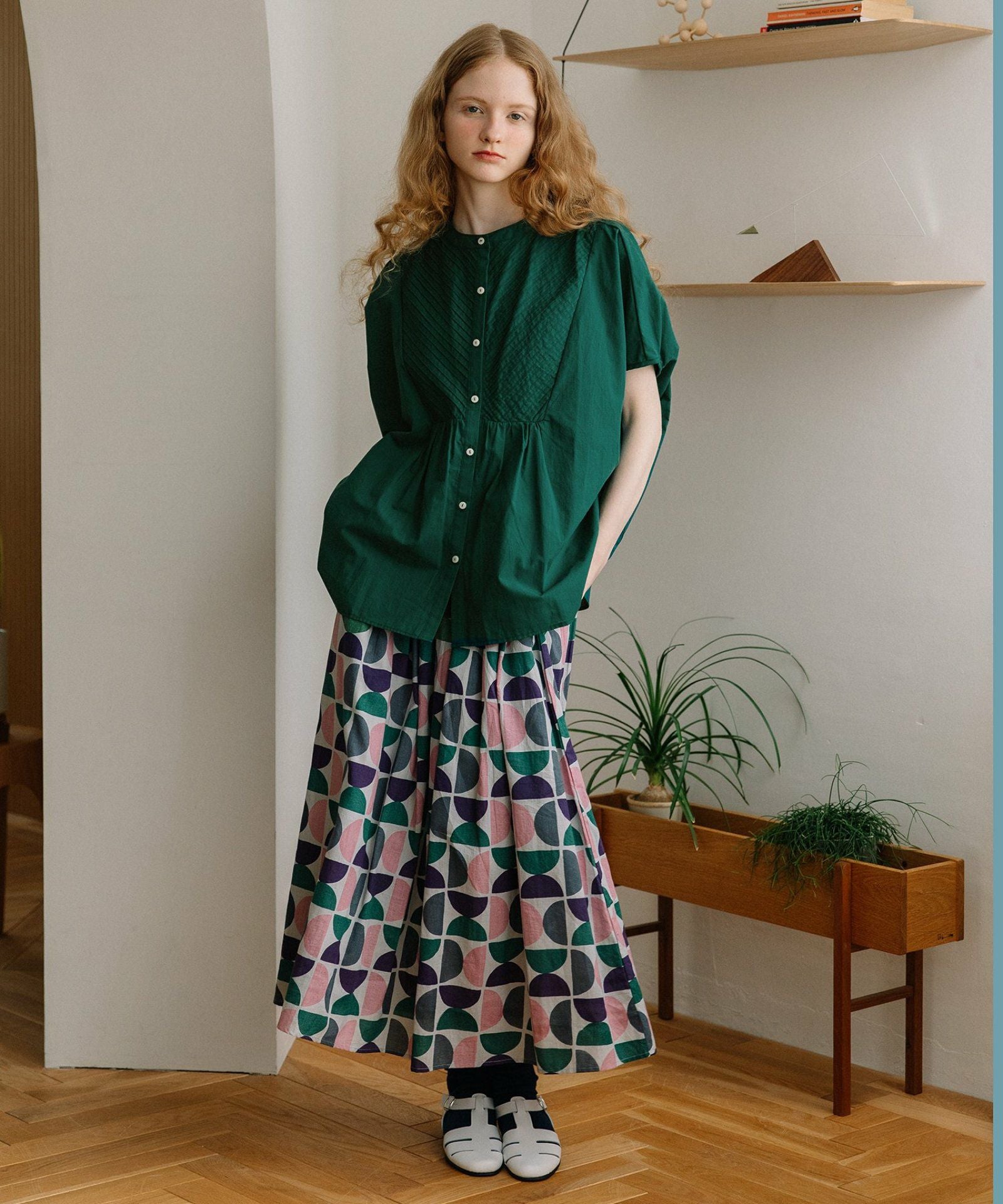SUMMER SALE】＜made in INDIA＞Art motif print タックギャザー