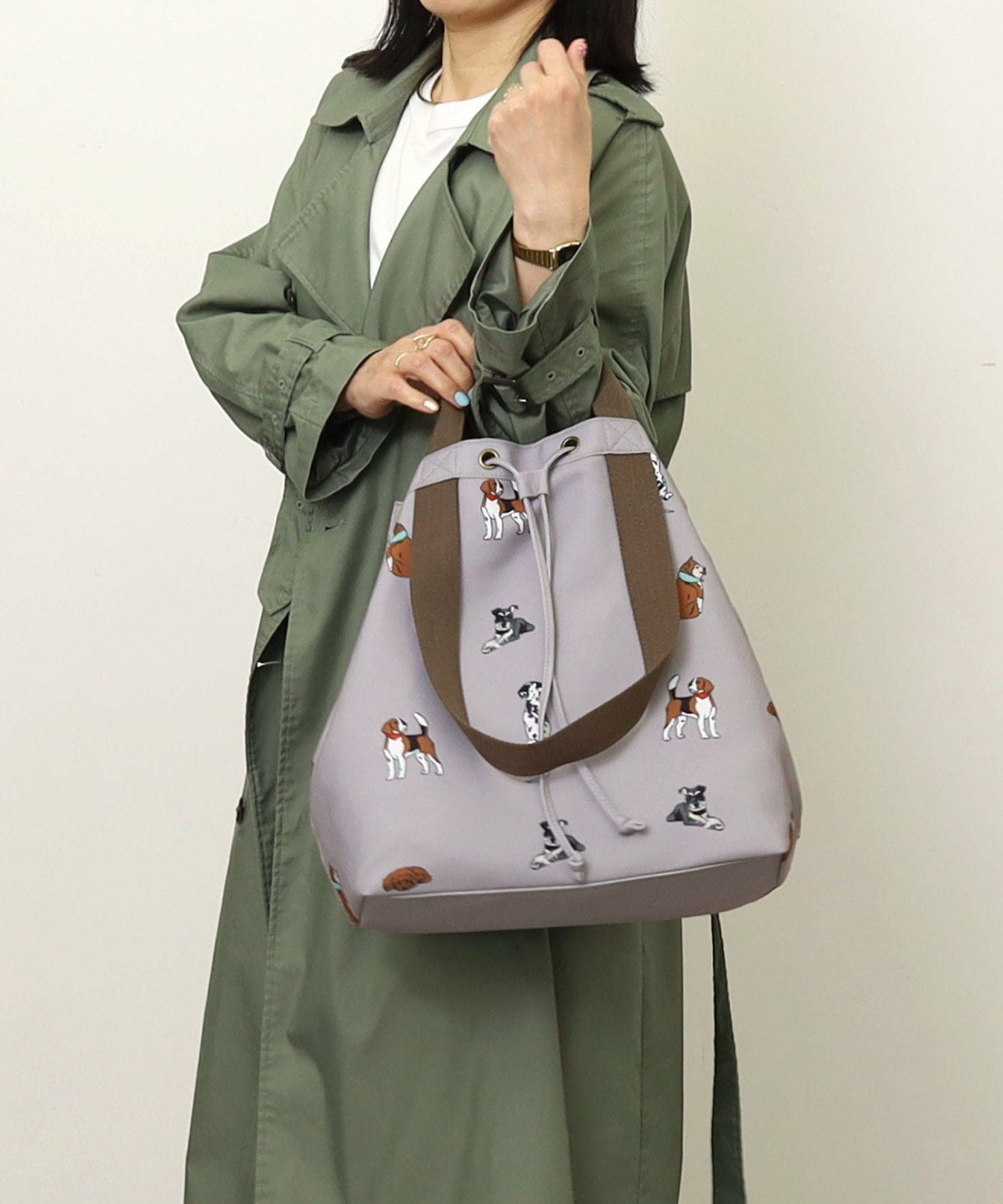 OUTLET SALE】 ペットプリントダブルハンドル巾着バッグ／A4対応