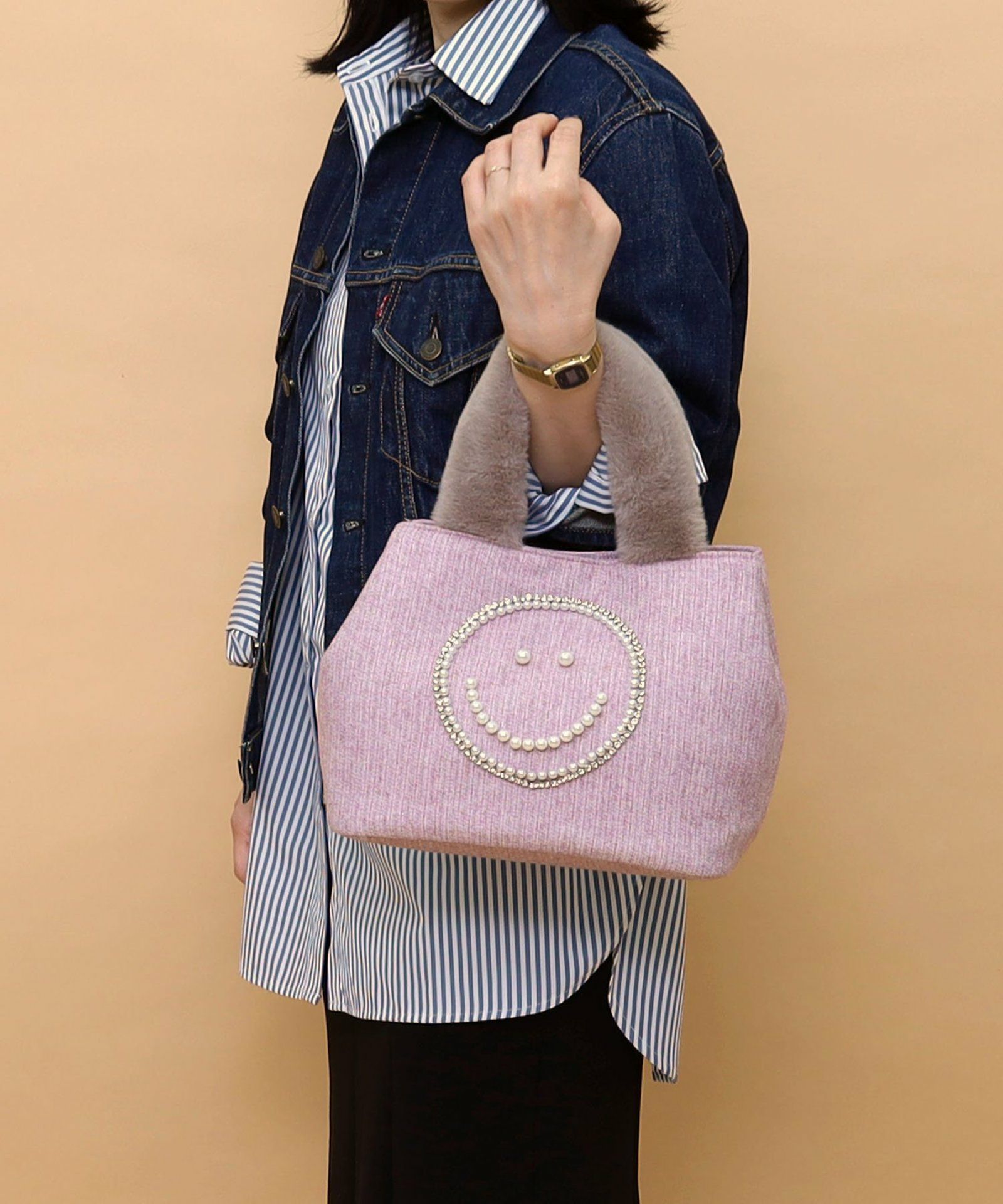 GW SALE】MAX50％OFF SMILEY パール刺繍xエコファーハンドル