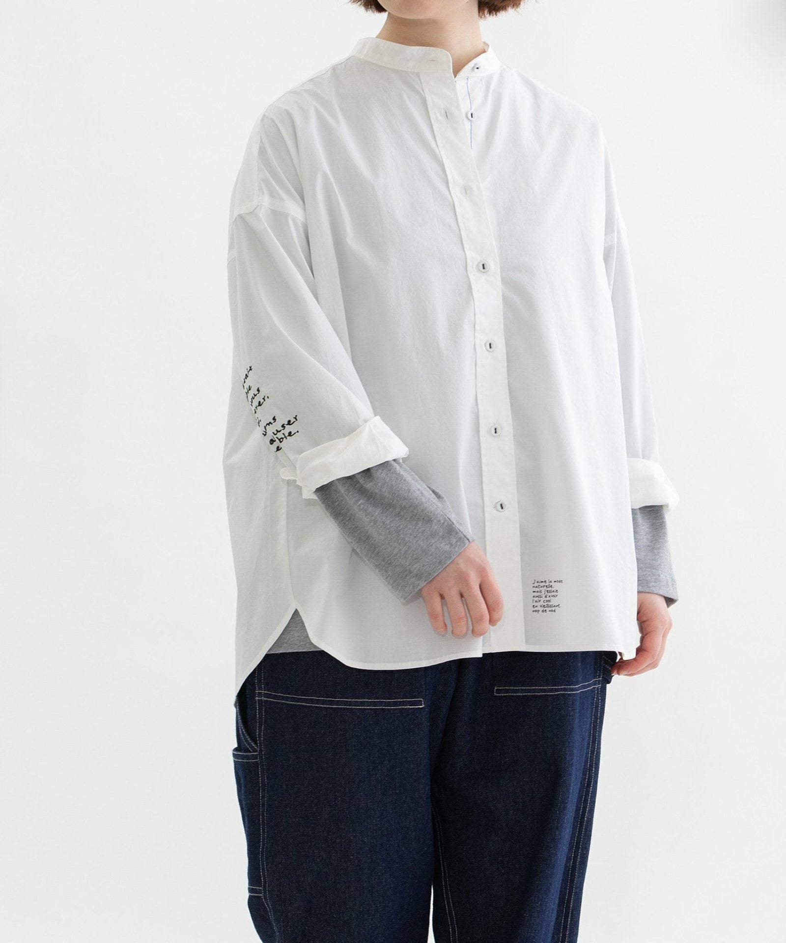 WINTER SALE】バンドカラー袖刺繍シャツ | COO ONLINE