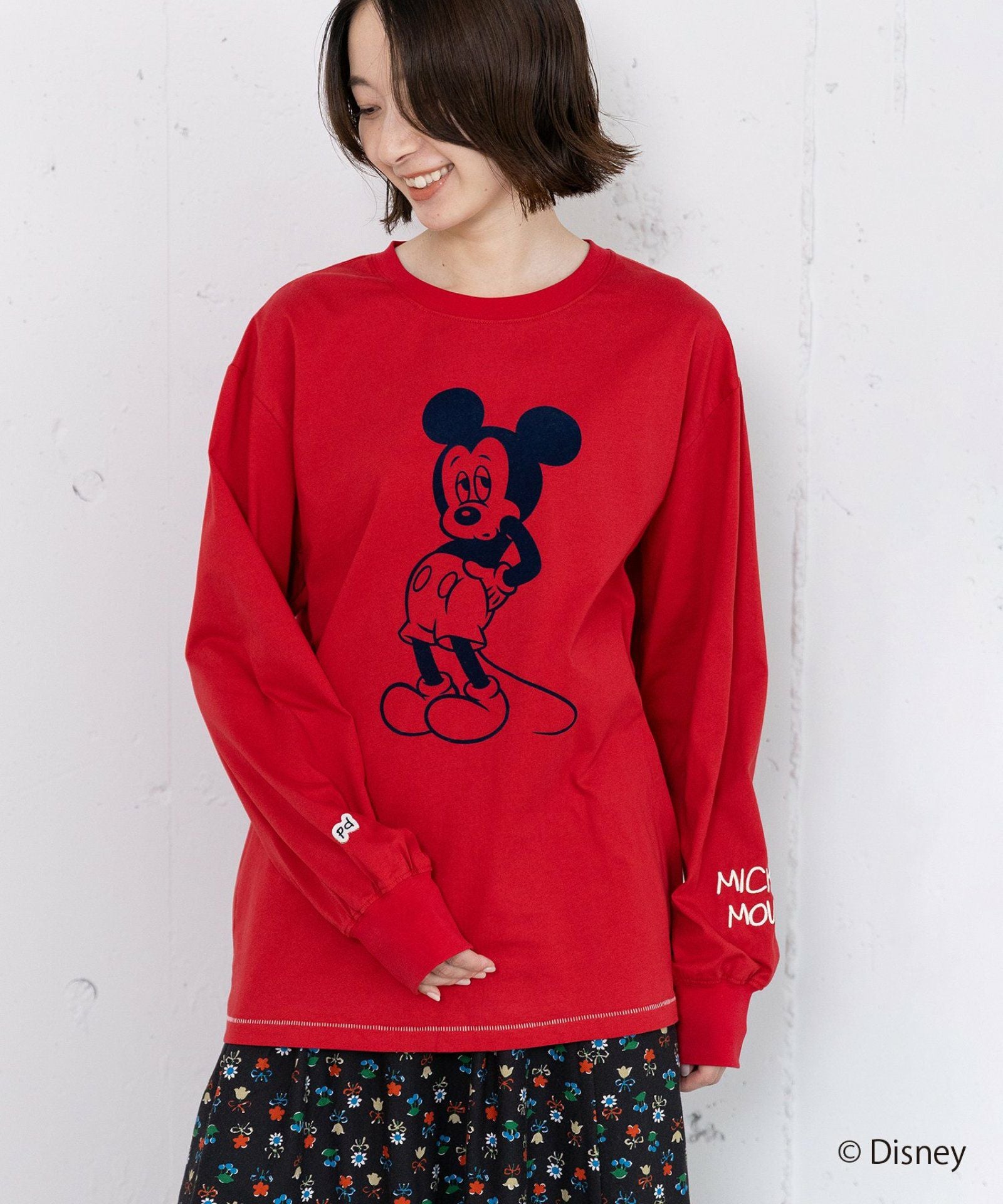 お*チ様 ミッキーマウス 前後両面プリント 赤 トレーナー Disney/フロッキープリントロングTシャツ | COO ONLINE