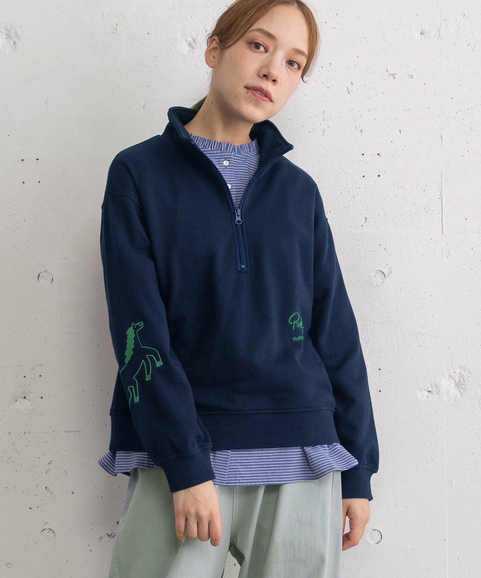 SUMMER SALE】HORSE刺繍zipあき裏毛プルオーバー | COO ONLINE