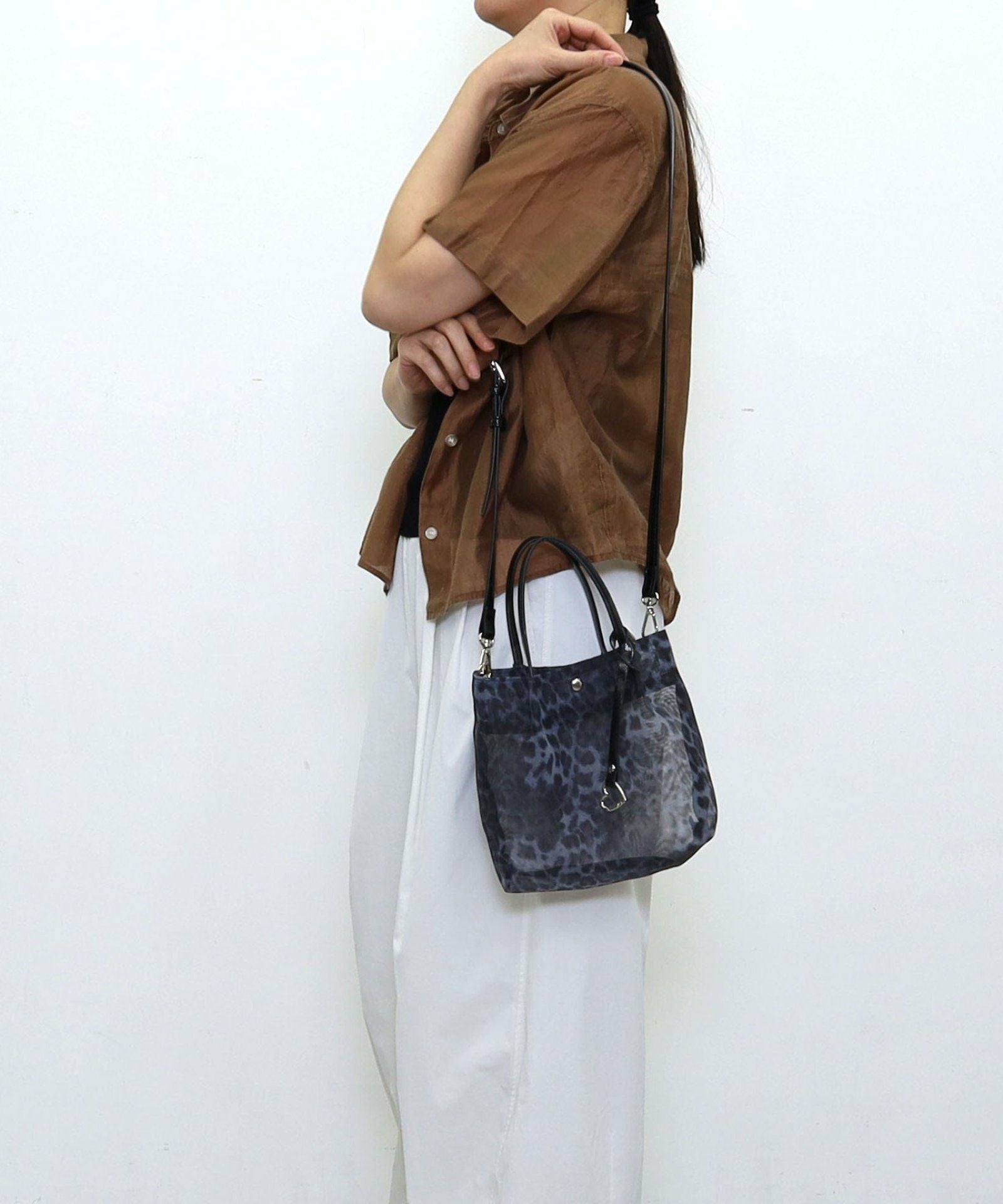 ☆SUMMER SALE☆ヒョウ柄メッシュツマミハンドル2WAYミニトート