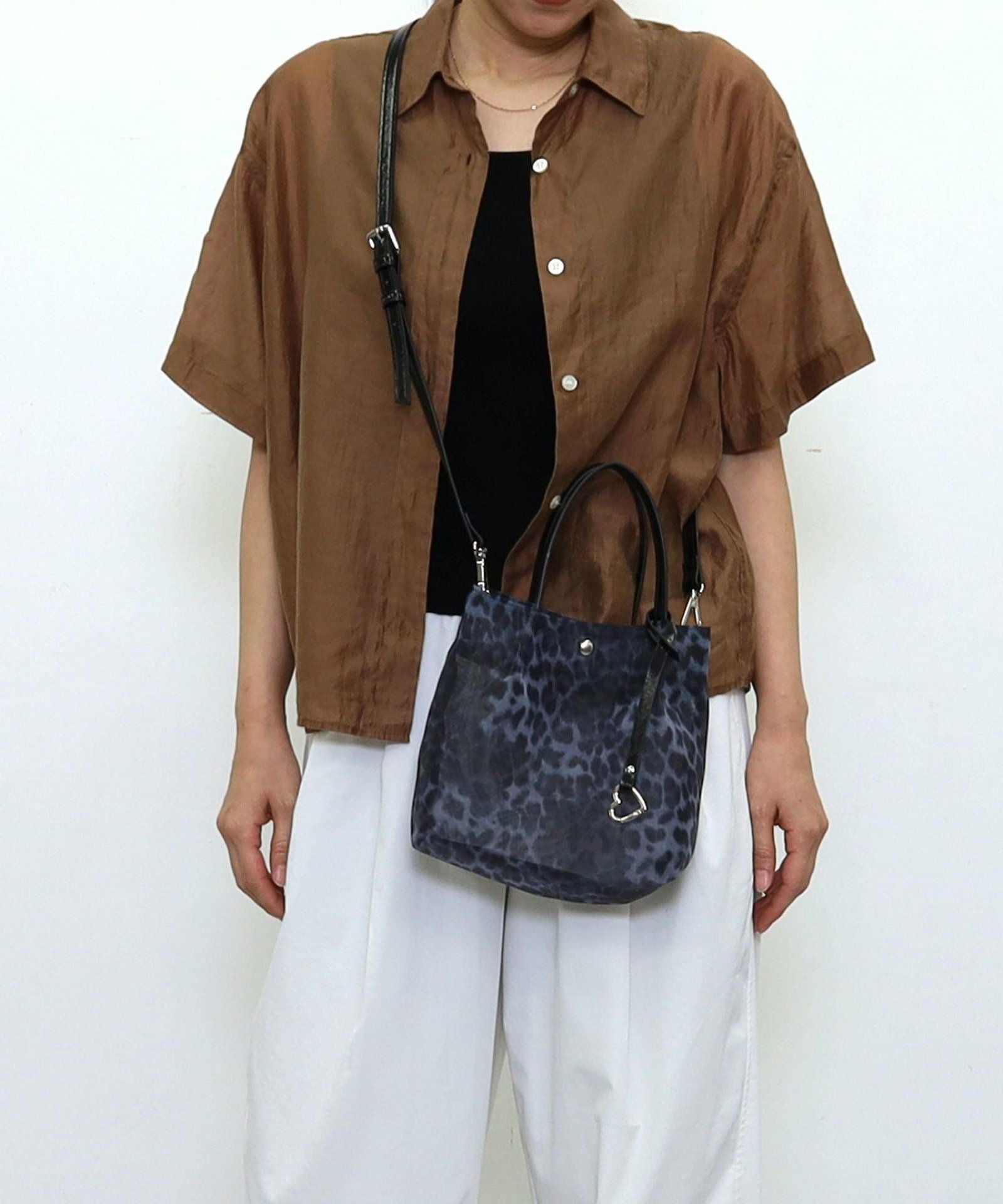 OUTLET SALE】 ヒョウ柄メッシュツマミハンドル2WAYミニトート