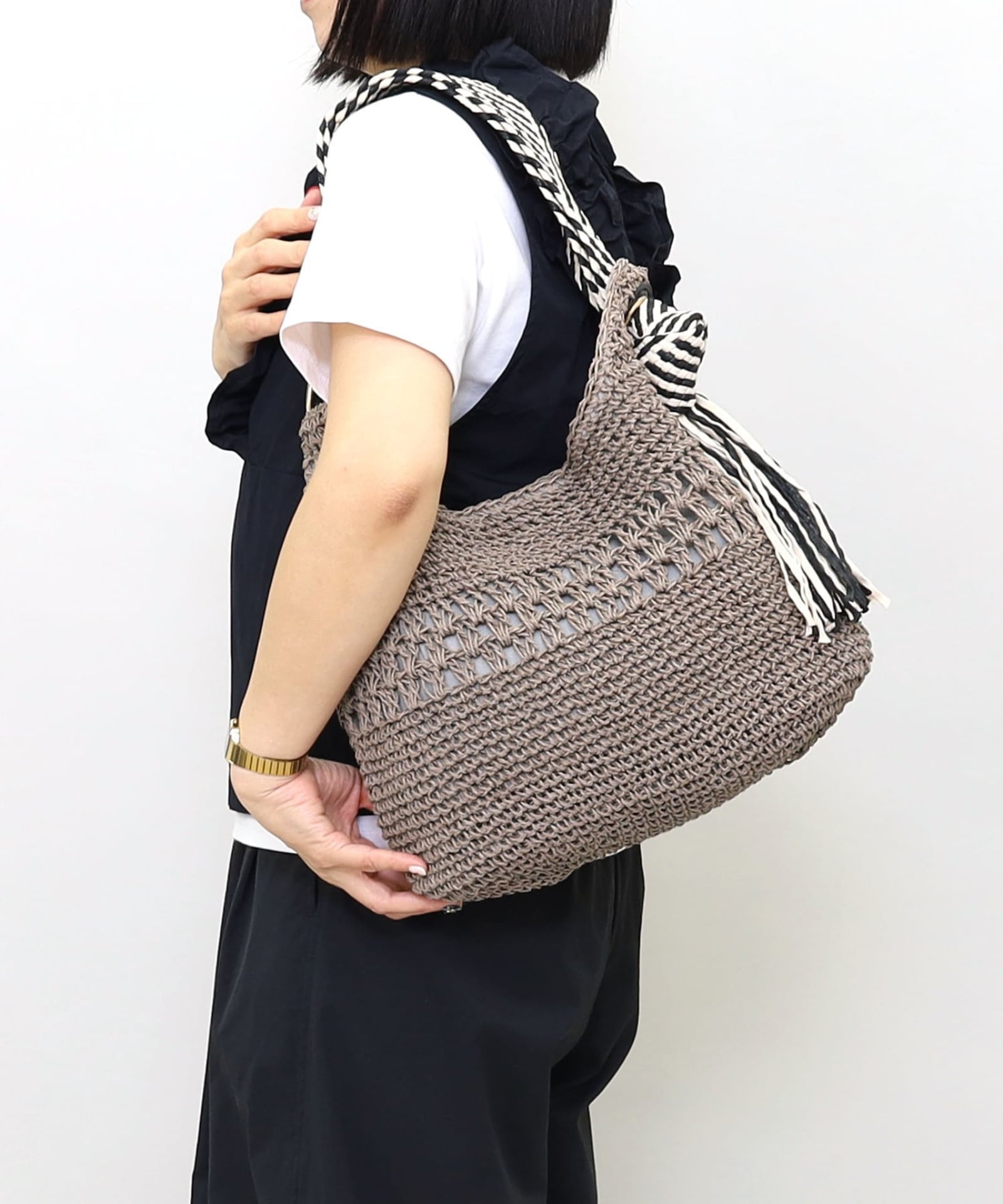 ☆SUMMER SALE☆ペーパーx柄テープフリンジワンショルダーバッグ