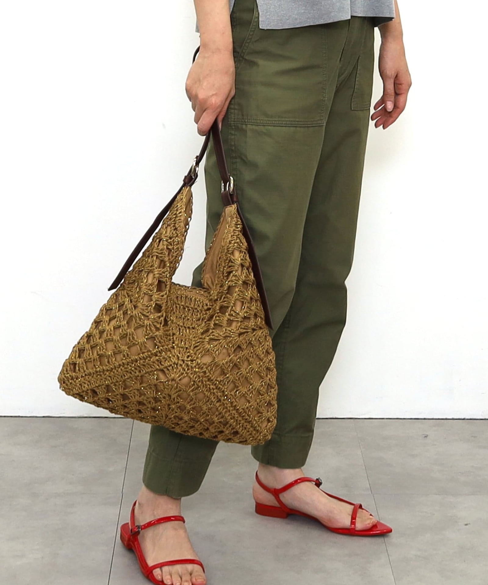 ラメフィルム編込透かし柄ショルダーカゴバッグ／A4対応 | COO ONLINE
