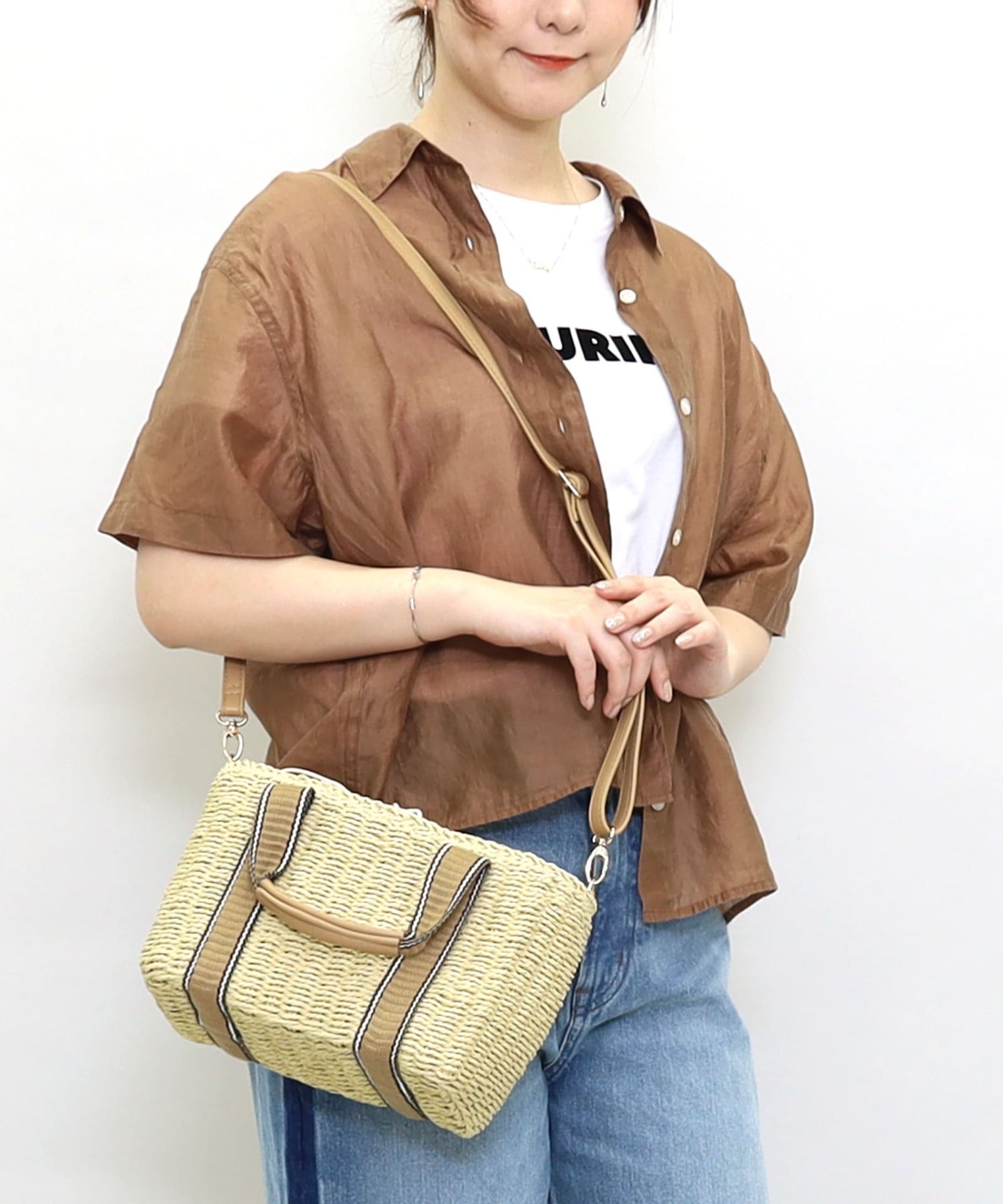 ☆SUMMER SALE☆柄テープハンドル2WAYペーパーミニトートバッグ