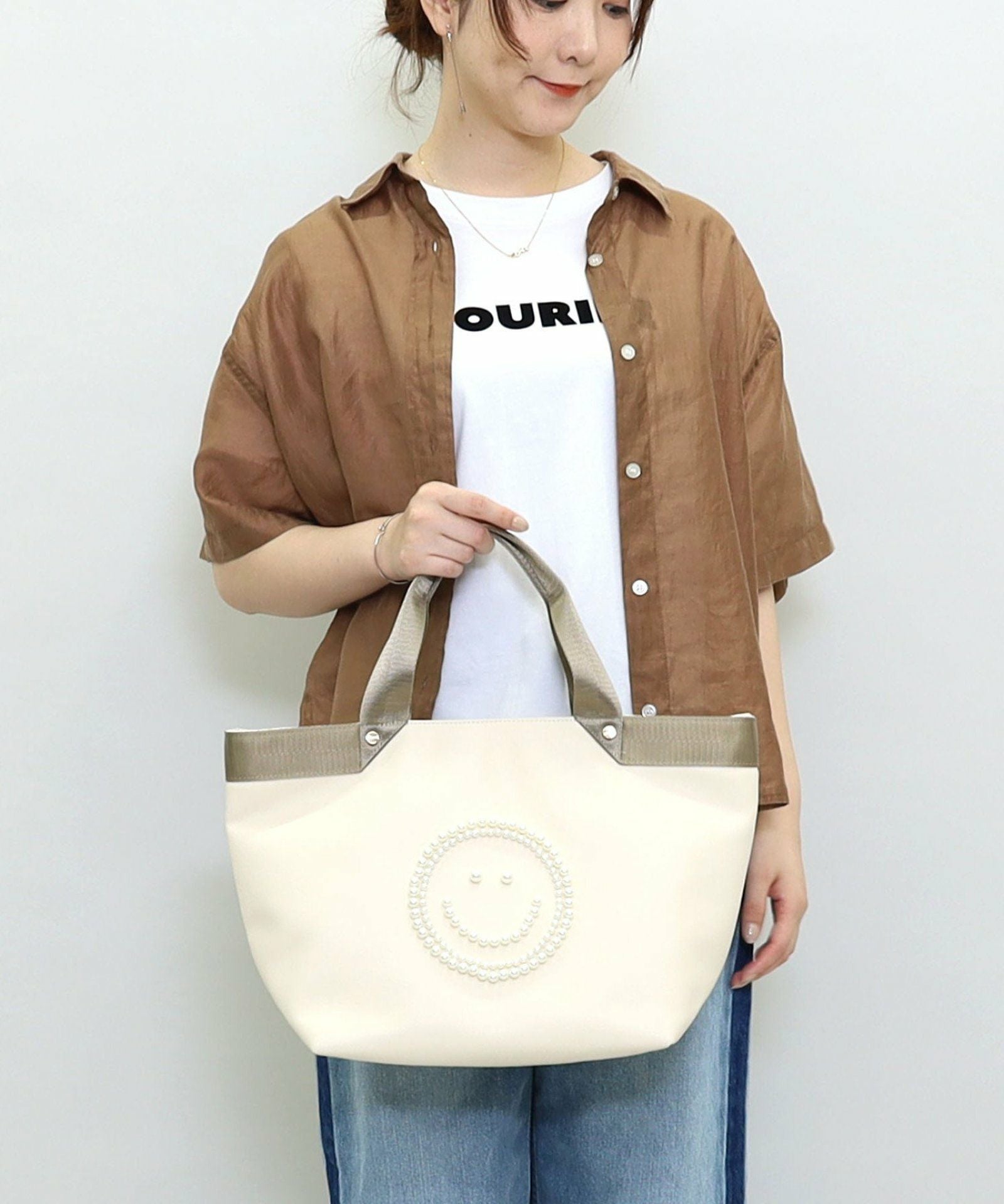 ☆SUMMER SALE☆SMILEY テープハンドルxビーズ刺繍トートバッグ