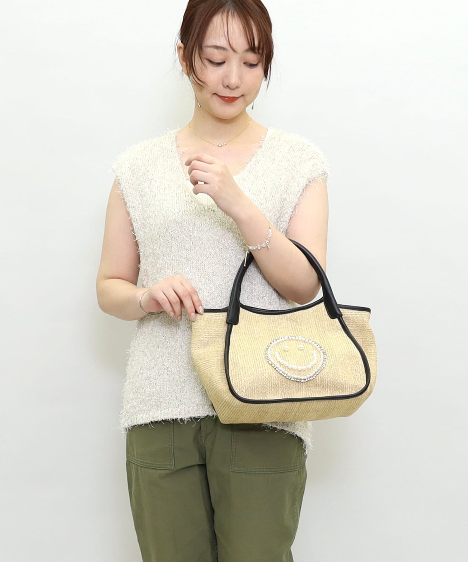 ☆SUMMER SALE☆SMILEY パール刺繍シート2WAYトートバッグ