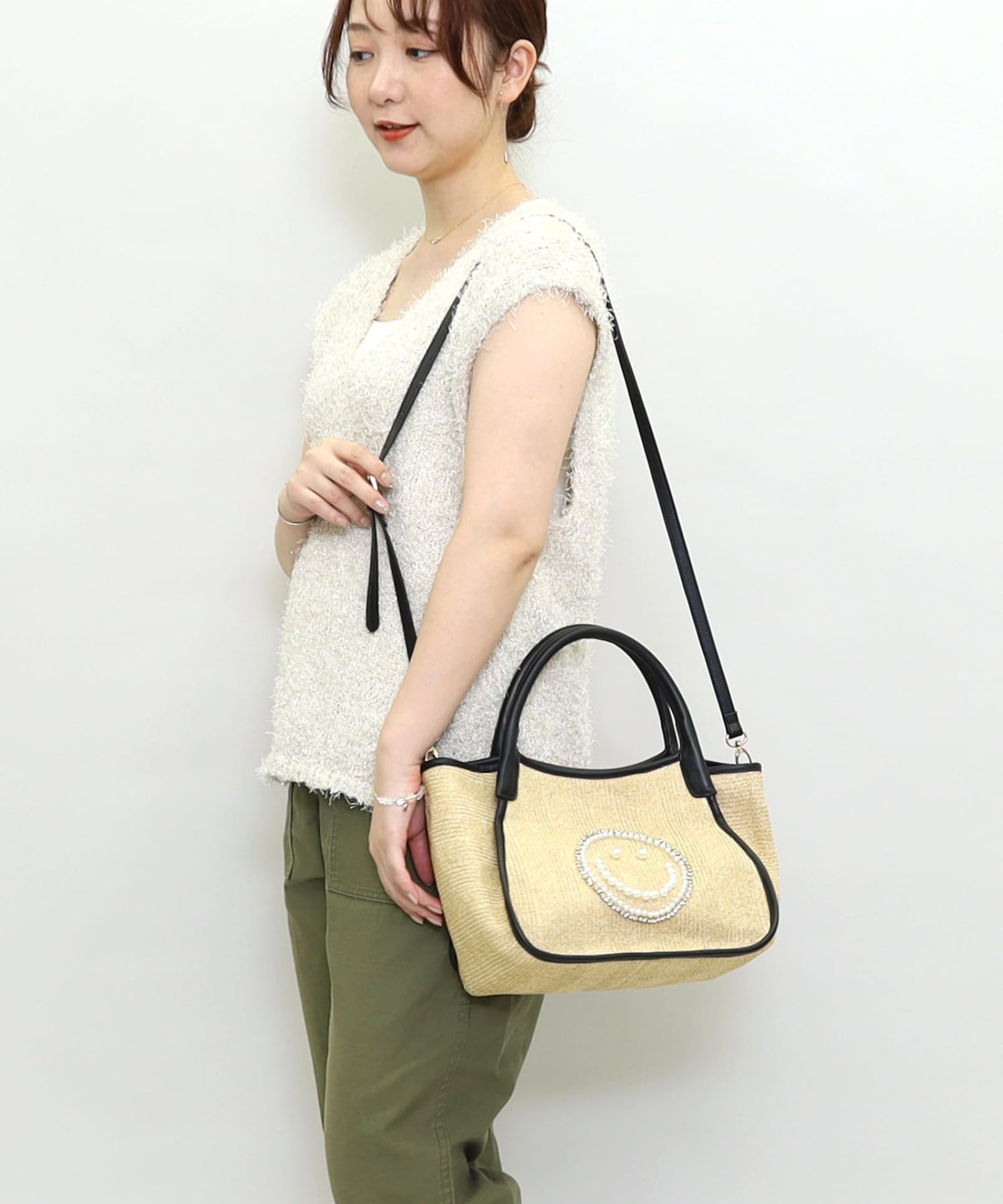☆SUMMER SALE☆SMILEY パール刺繍シート2WAYトートバッグ