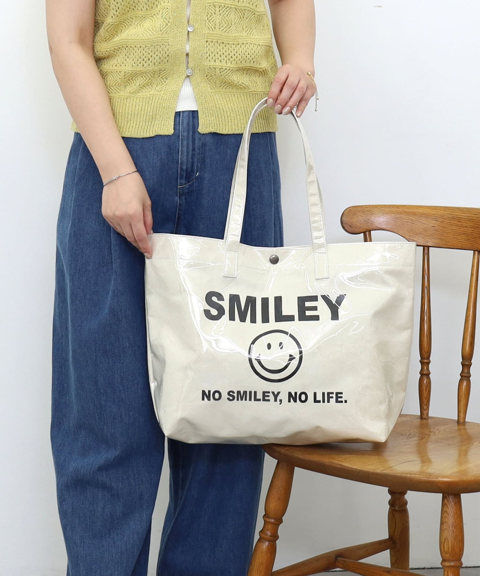 ☆SUMMER SALE☆SMILEY PVCxペーパービッグトートバッグ