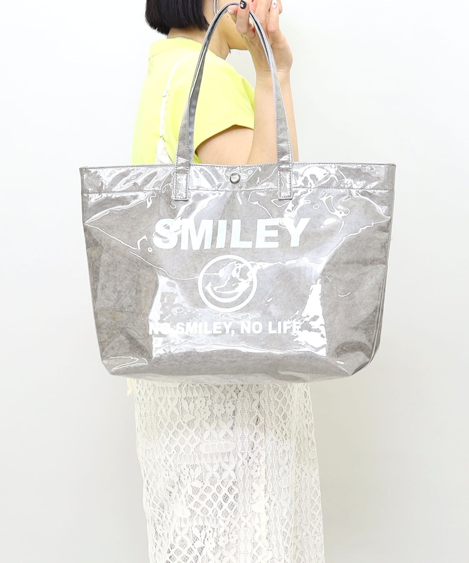 ☆SUMMER SALE☆SMILEY PVCxペーパービッグトートバッグ