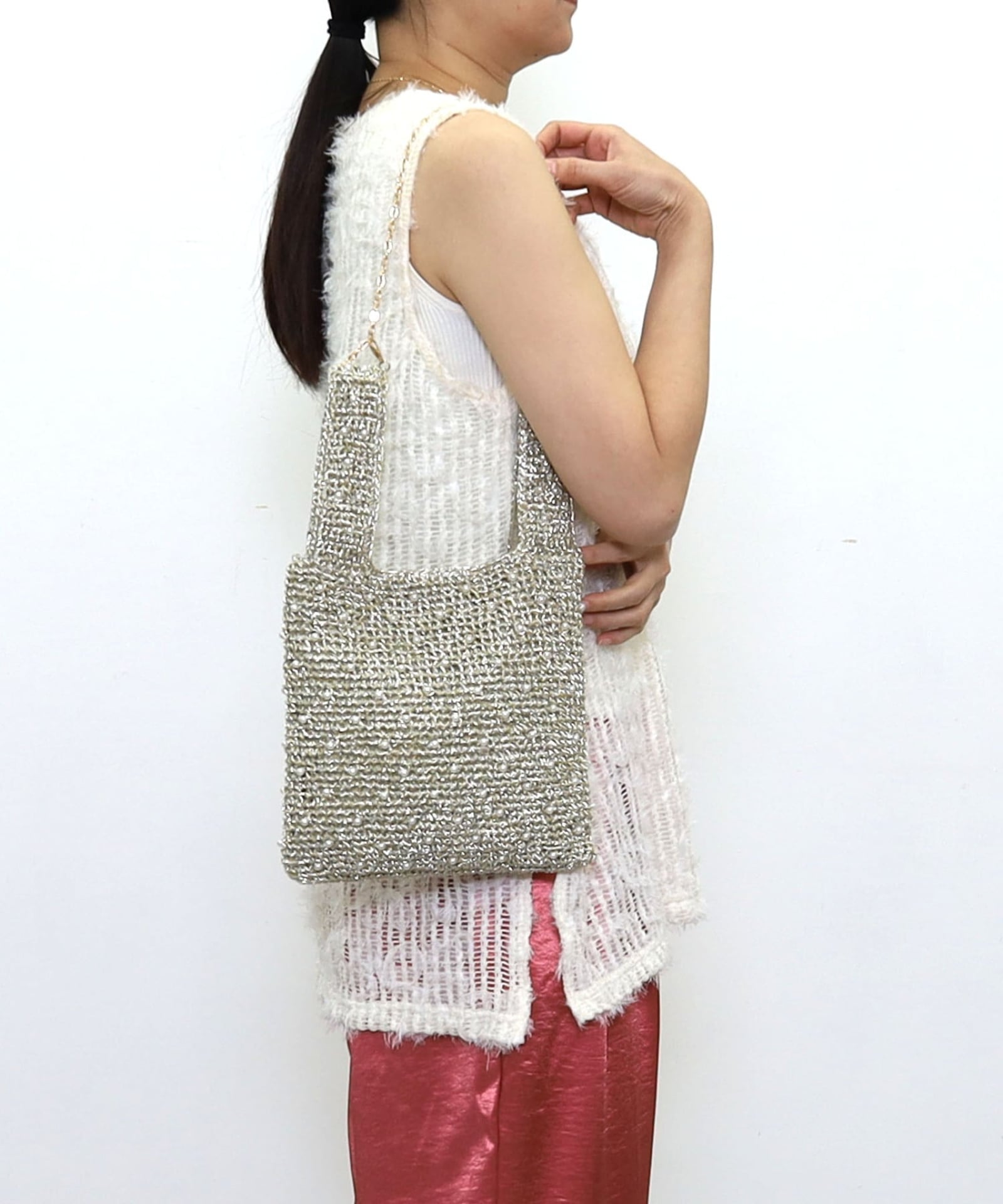 ☆SUMMER SALE☆ﾊﾟｰﾙ付ﾒﾀﾘｯｸ配色編み2WAYﾊﾞｯｸﾞ | COO ONLINE