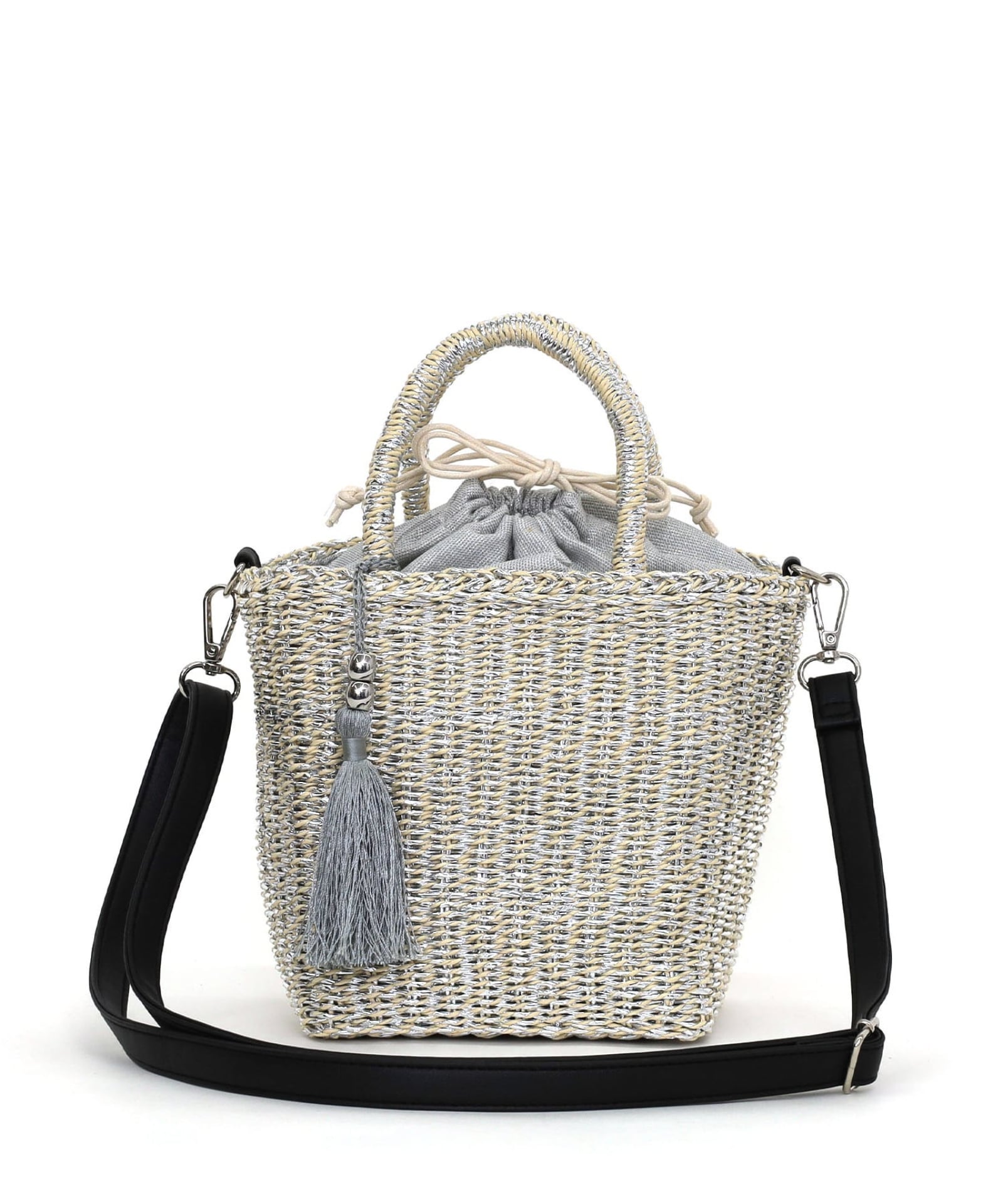 ☆SUMMER SALE☆タッセル付メタリックフィルム2WAYカゴバッグ