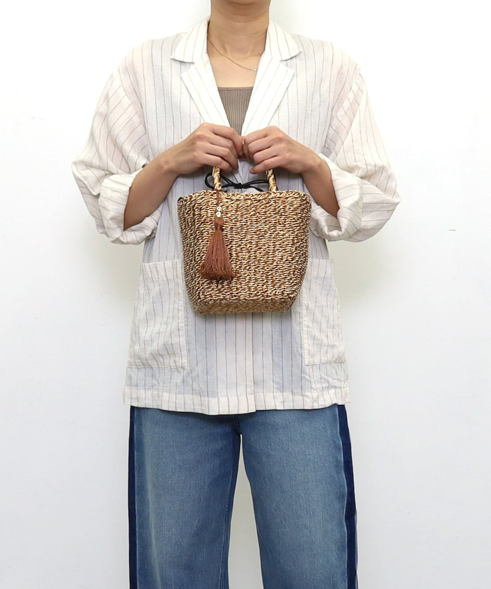 ☆SUMMER SALE☆タッセル付メタリックフィルム2WAYカゴバッグ