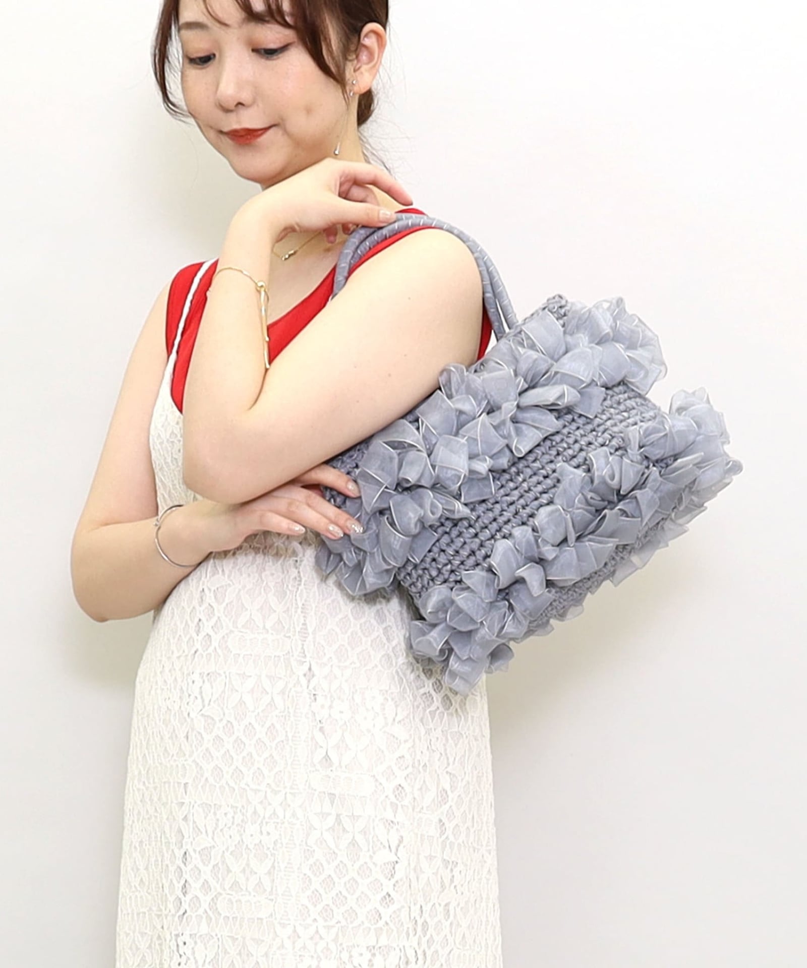 ❤新品・未使用❤【COOCO】ラメフィルム編込透かし柄ショルダーカゴバッグ ラメフィルム編込透かし柄ショルダーカゴバッグ／A4対応 | COO ONLINE