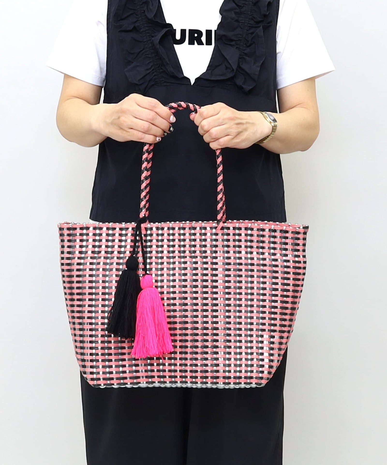ピンク メッシュ編み トートバッグ ロゴ付き メッシュ編みマルシェトートバッグ／A4対応 | COO ONLINE
