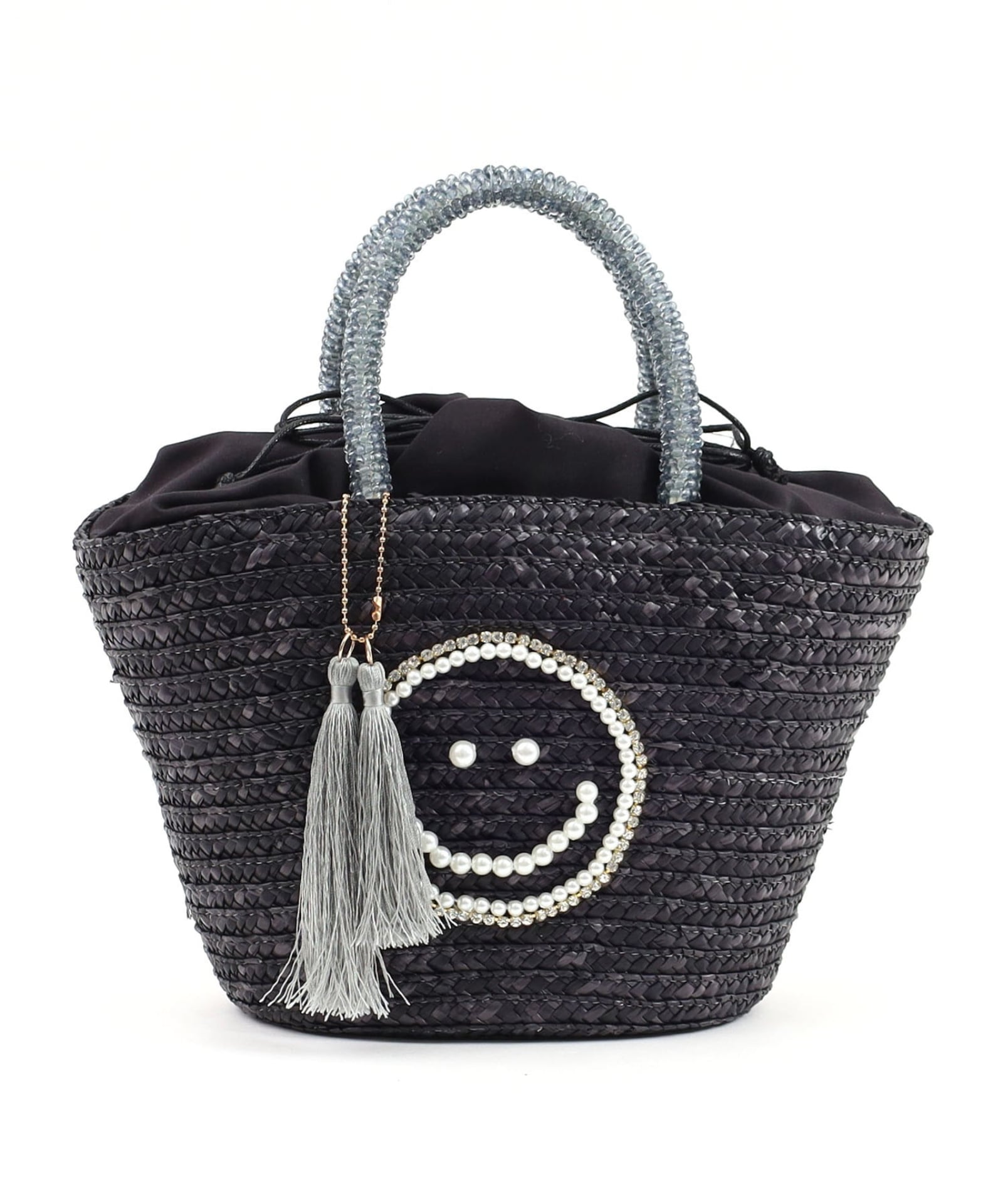 ☆SUMMER SALE☆SMILEY パール刺繍ビーズハンドルカゴバッグ