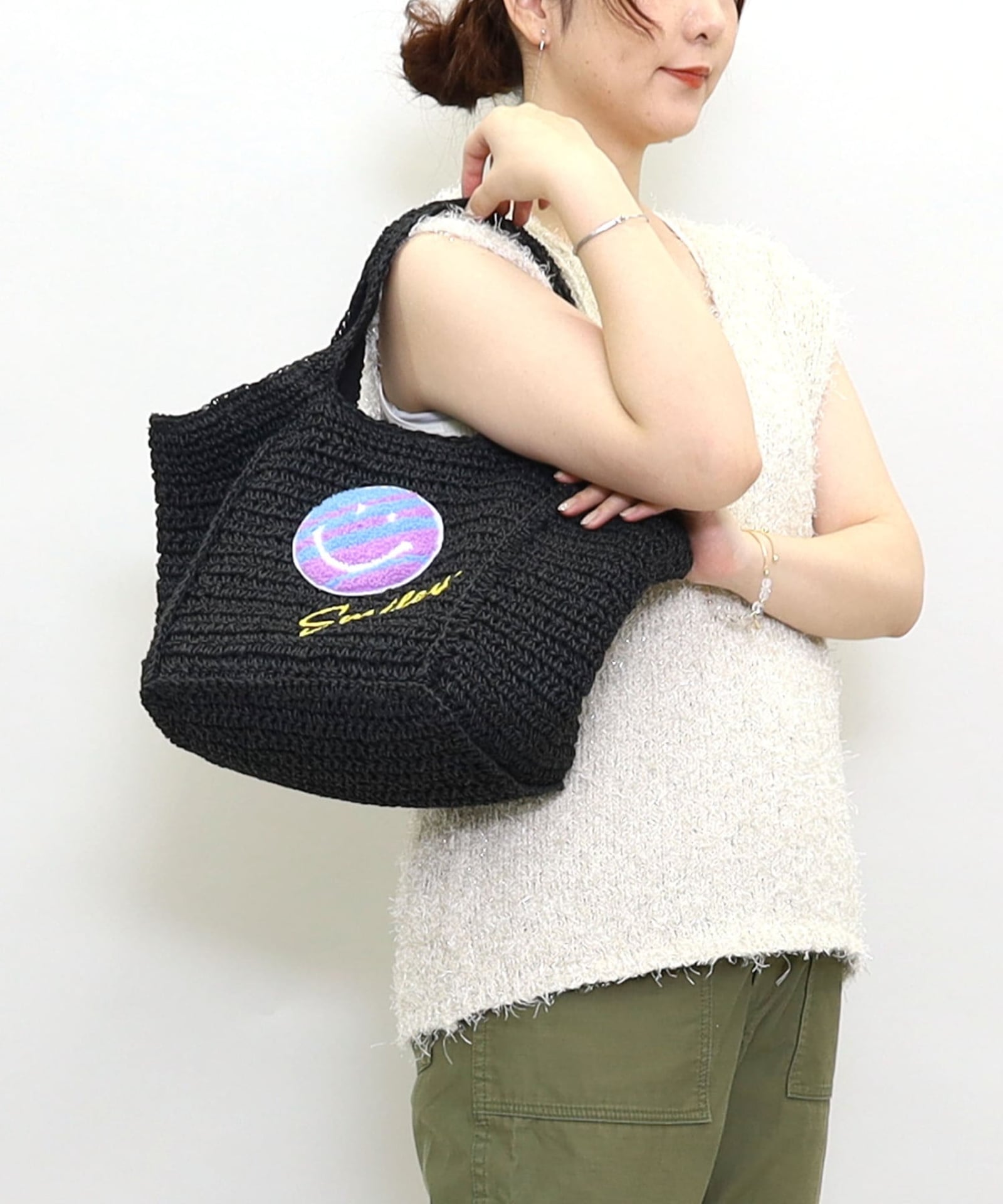OUTLET SALE】 SMILEY サガラ刺繍ペーパーカゴバッグ | COO ONLINE